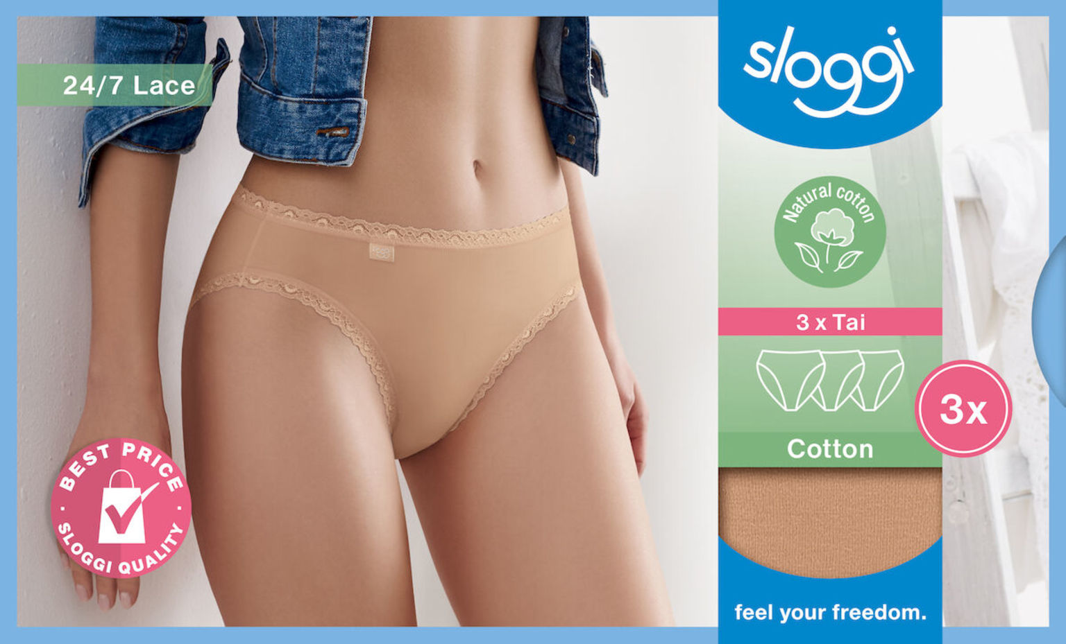 Sloggi Tai Briefs Knickers 24/7 COTTON LACE Brief 3 Pack 95% Cotton Lingerie - Picture 8 of 11