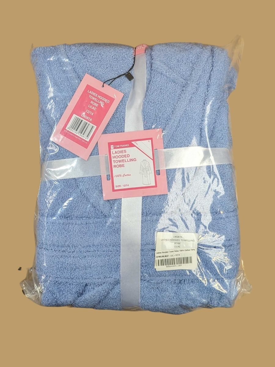 Ladies Hooded Towel Robe 100% Cotton Terry Towelling Bathrobe Gown Nightwear - Picture 8 of 8