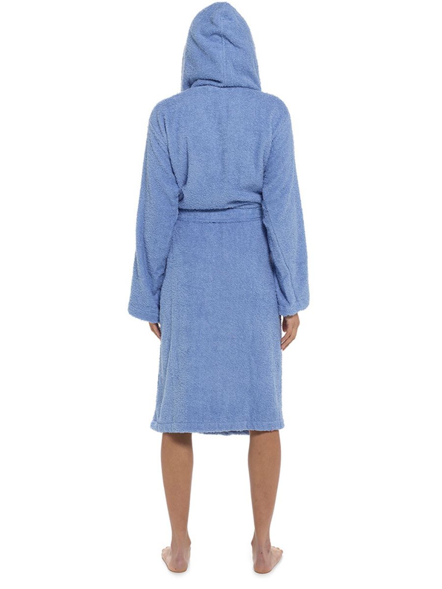 Ladies Hooded Towel Robe 100% Cotton Terry Towelling Bathrobe Gown Nightwear - Picture 7 of 8