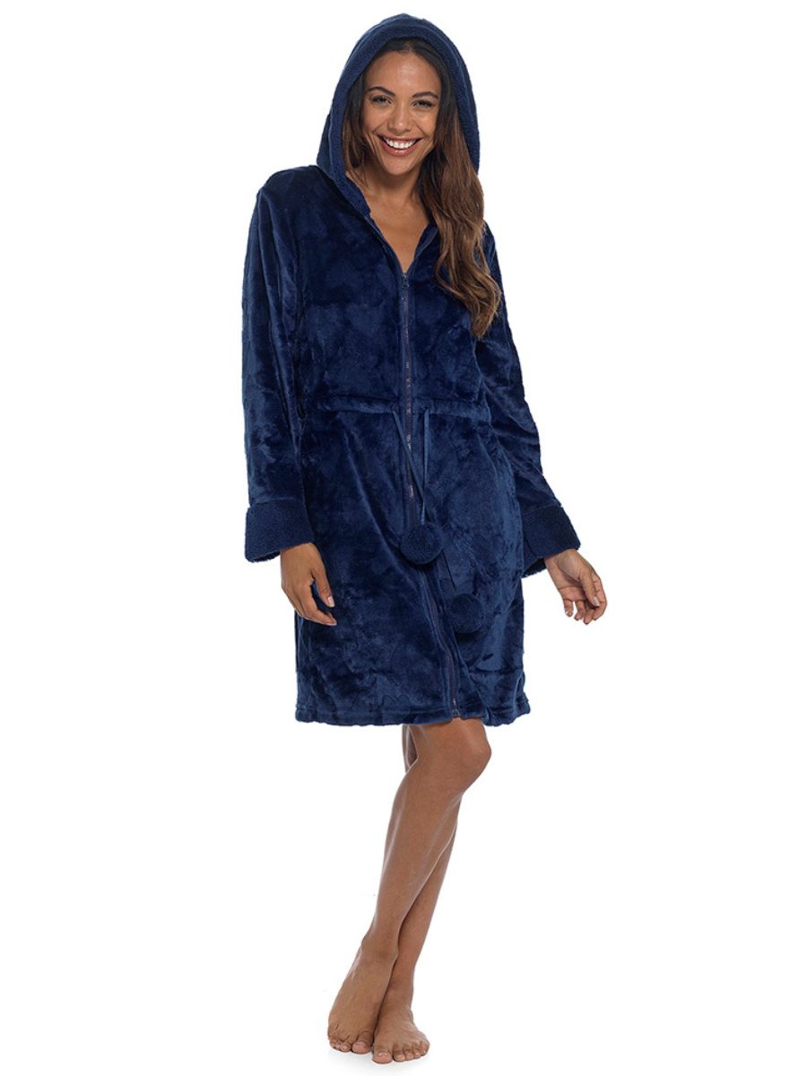 Heart Embossed Hooded Zip Up Robe