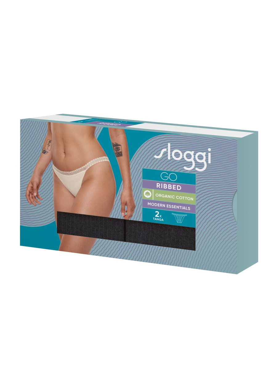 Paquete de 2 calzoncillos Sloggi Tanga GO acanalados C2P tiro medio forrados bragas lencería - Imagen 8 de 28