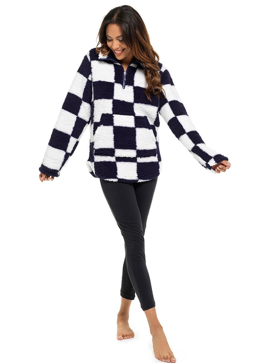 Ladies Sherpa Fleece Zip Up Lounge Top