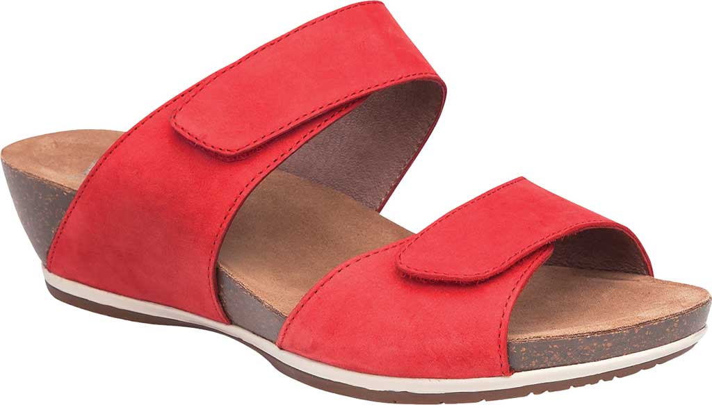New Women's Dansko Vienna Slide Sandal Shoe and Boot, Tomato Milled Nubuck | beayshopping.com