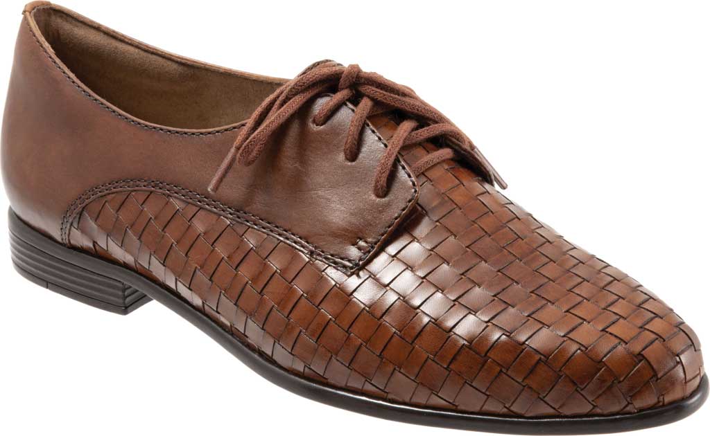 New Women s Trotters Lizzie Oxford Shoe And Boot Cognac Woven Smooth 