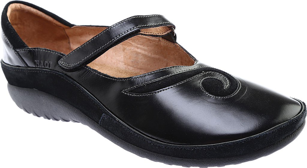 Best Women's Naot Matai Mary Jane Shoe and Boot, Black Madras/Black Suede | beayshopping.com