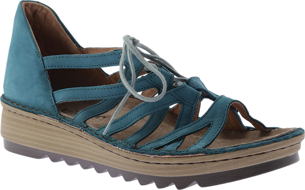 New Women's Naot Yarrow Wedge Sandal Shoe and Boot, Teal Nubuck | beayshopping.com