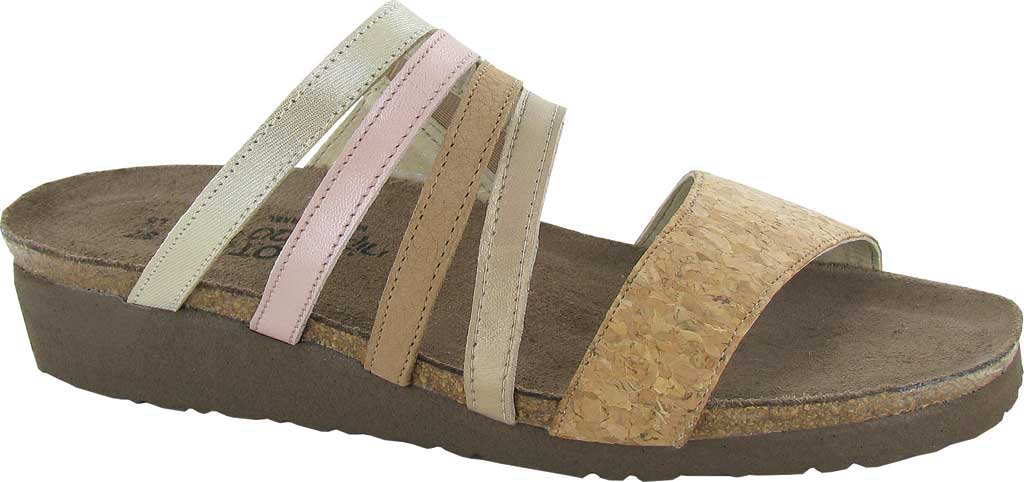 New Women's Naot Peyton Slide Shoe and Boot, Cork/Metallic/Nude Combo Leather | beayshopping.com