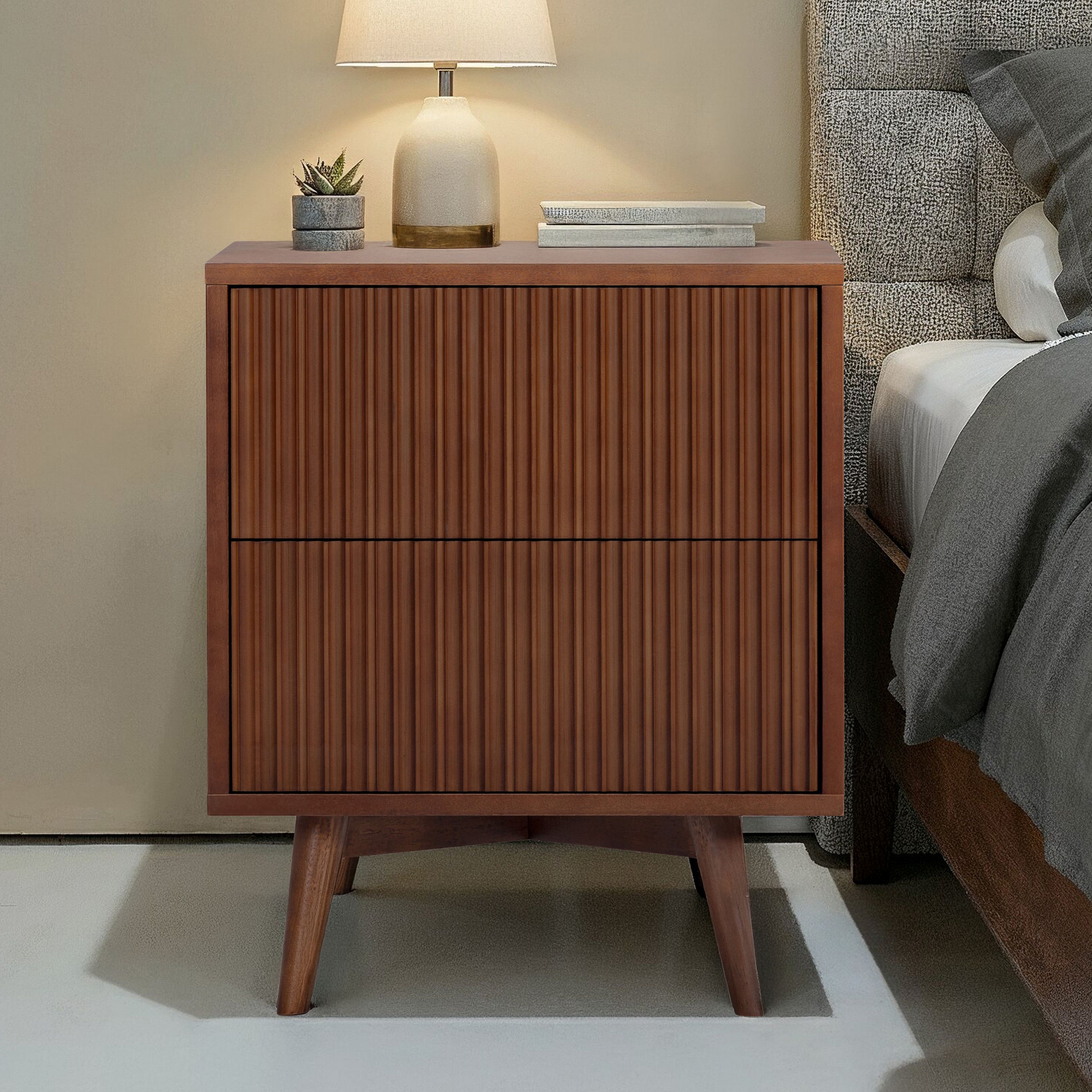 With 2 Push-open Drawers & Fluted Fronts Accent