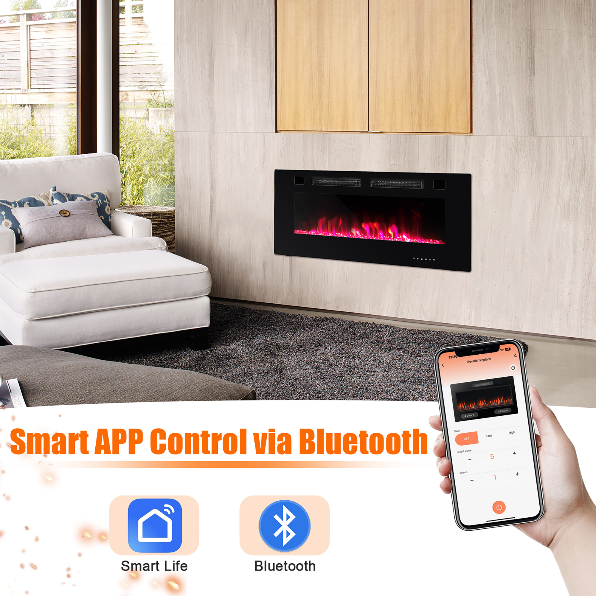 Costway 42506072 Inches Ultra-Thin Electric Fireplace Wall-Mounted u0026 |  eBay