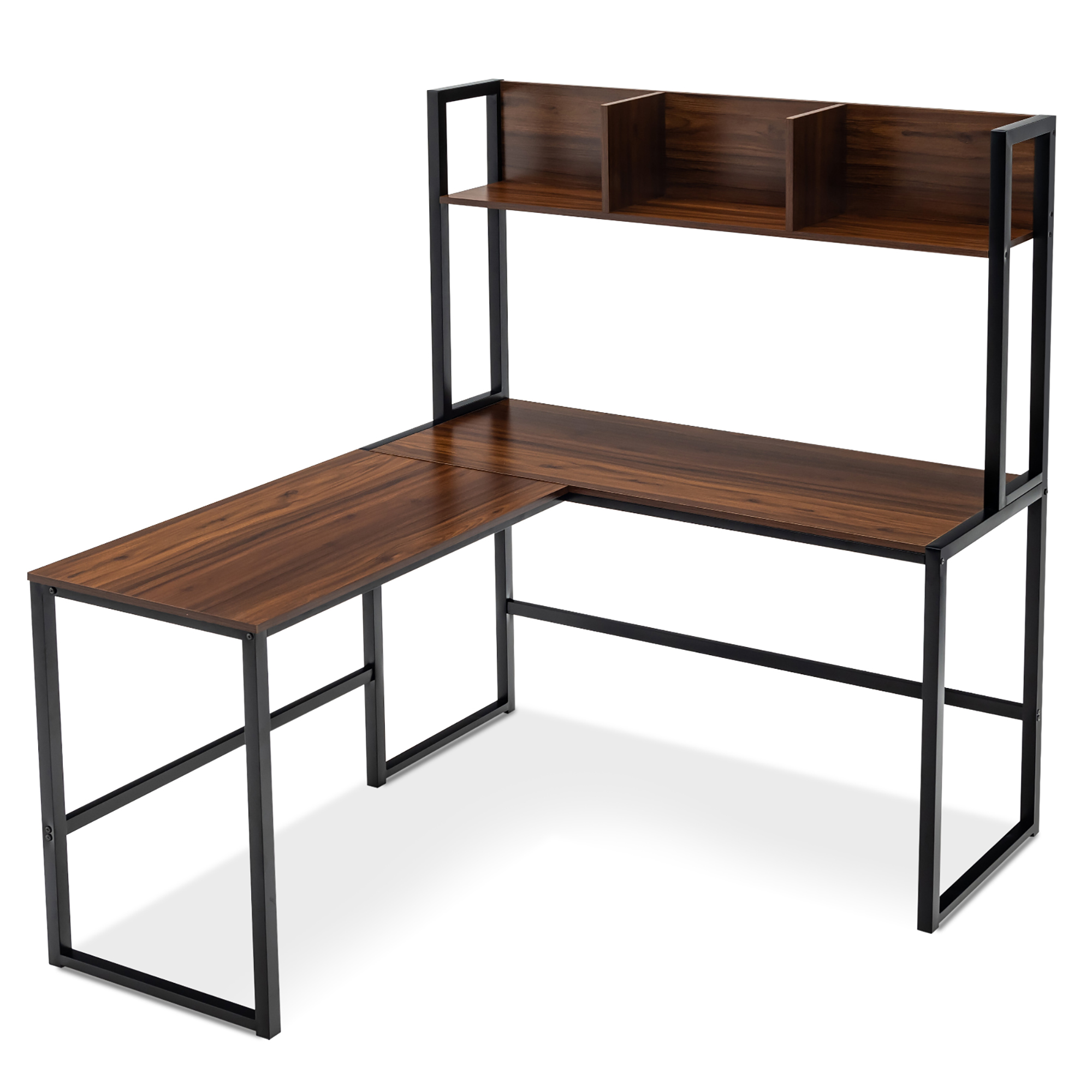 Costway 55"L-Shaped Desk Corner Computer Desk Writing Workstation Table w/Hutch - Picture 21 of 21