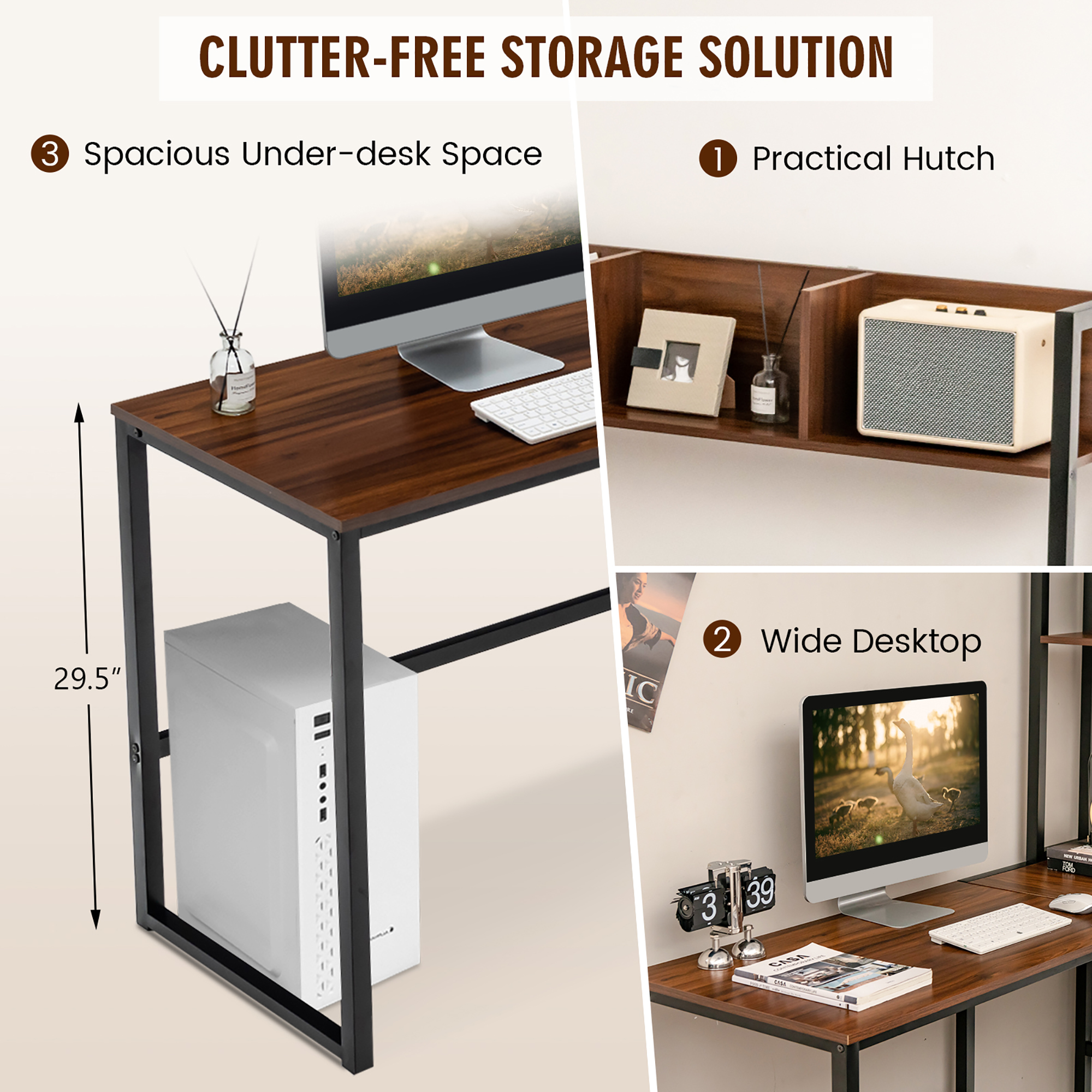 Costway 55"L-Shaped Desk Corner Computer Desk Writing Workstation Table w/Hutch - Picture 16 of 21