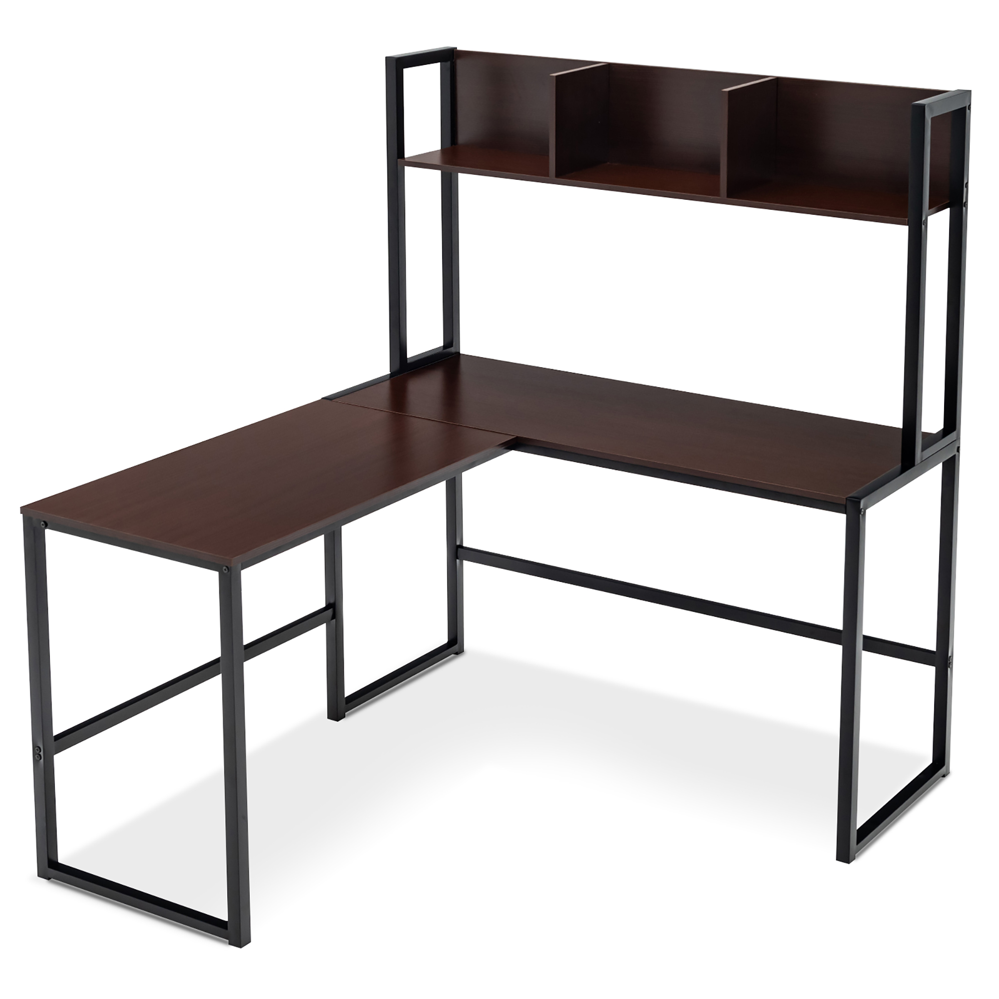 Costway 55"L-Shaped Desk Corner Computer Desk Writing Workstation Table w/Hutch - Picture 11 of 21