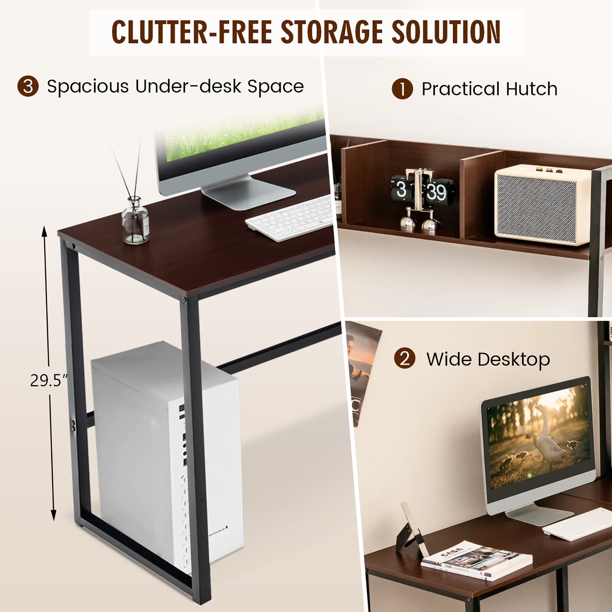 Costway 55"L-Shaped Desk Corner Computer Desk Writing Workstation Table w/Hutch - Picture 6 of 21