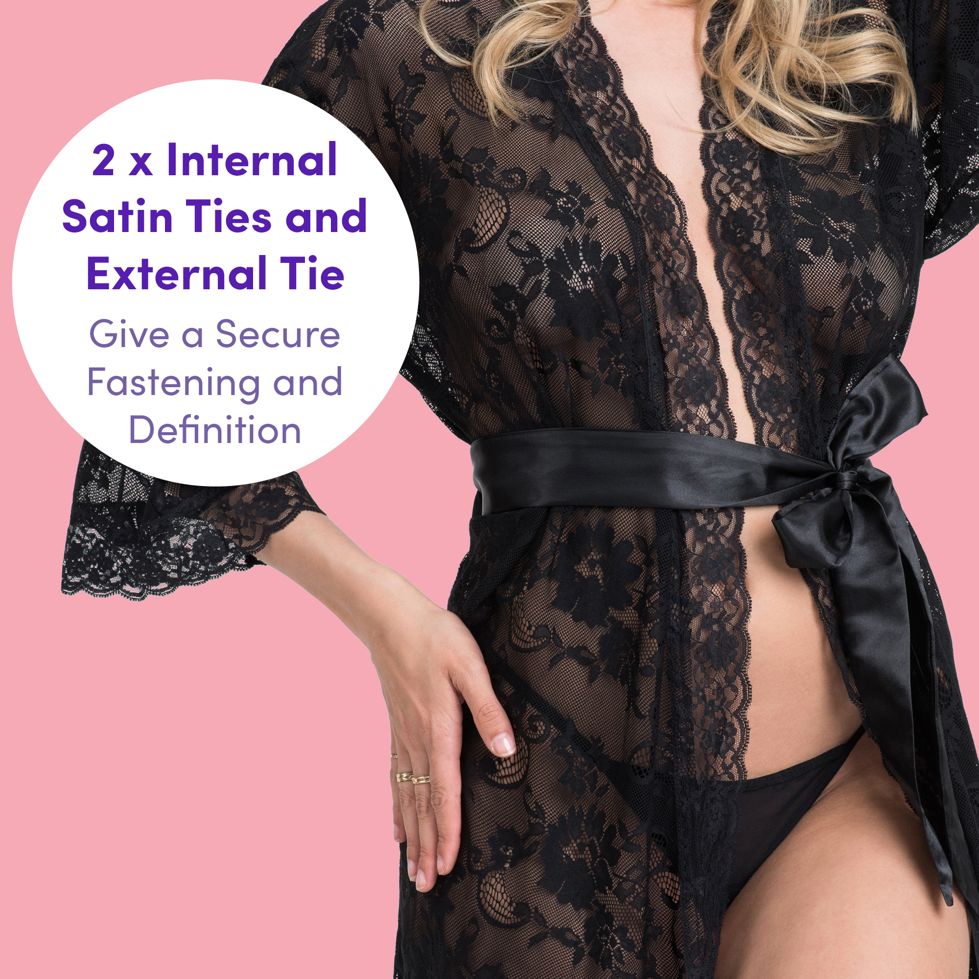 Lovehoney Sexy Lingerie Robe - Floral Lace Seductive Nightdress Kimono - Picture 10 of 13