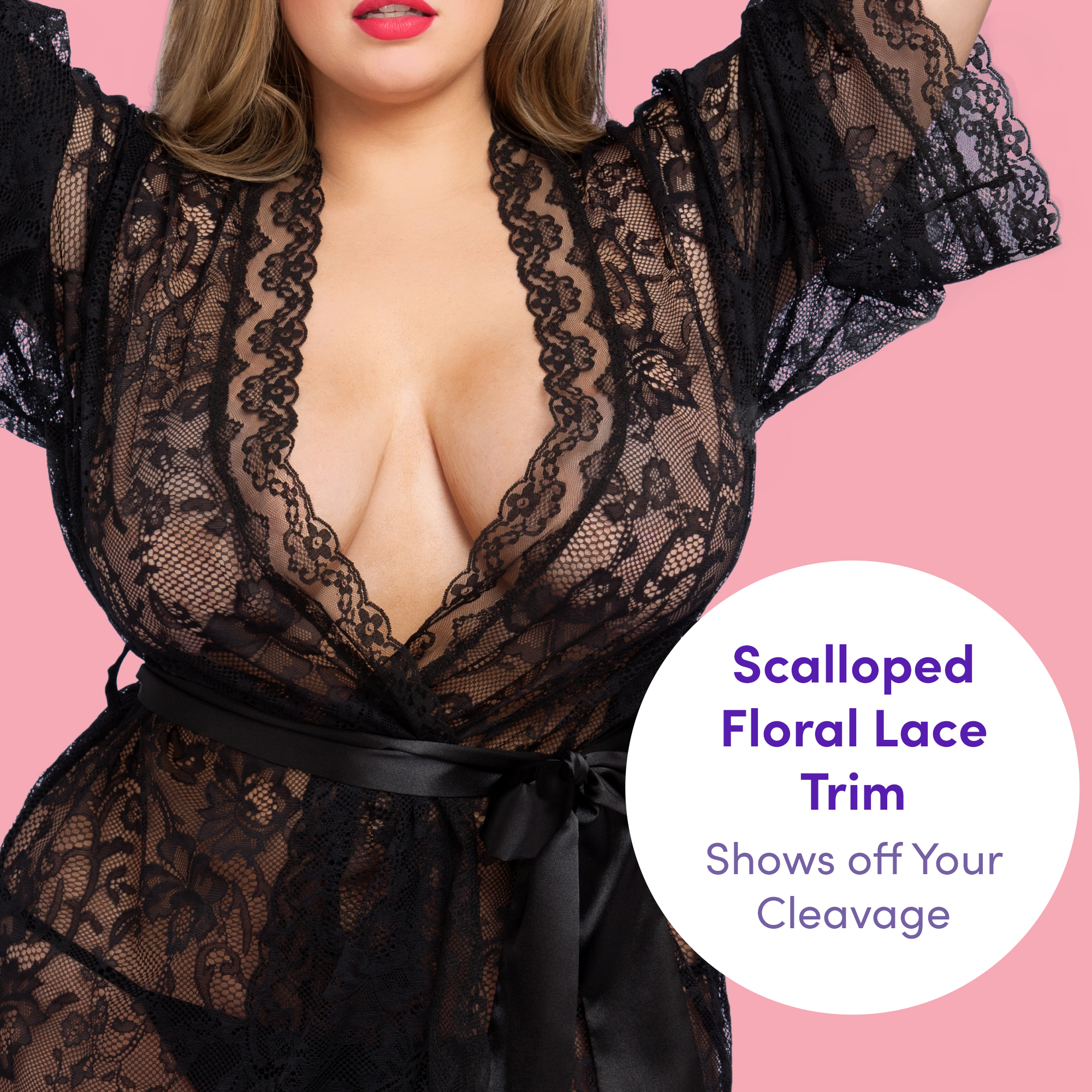 Lovehoney Sexy Lingerie Robe - Floral Lace Seductive Nightdress Kimono - Picture 11 of 13
