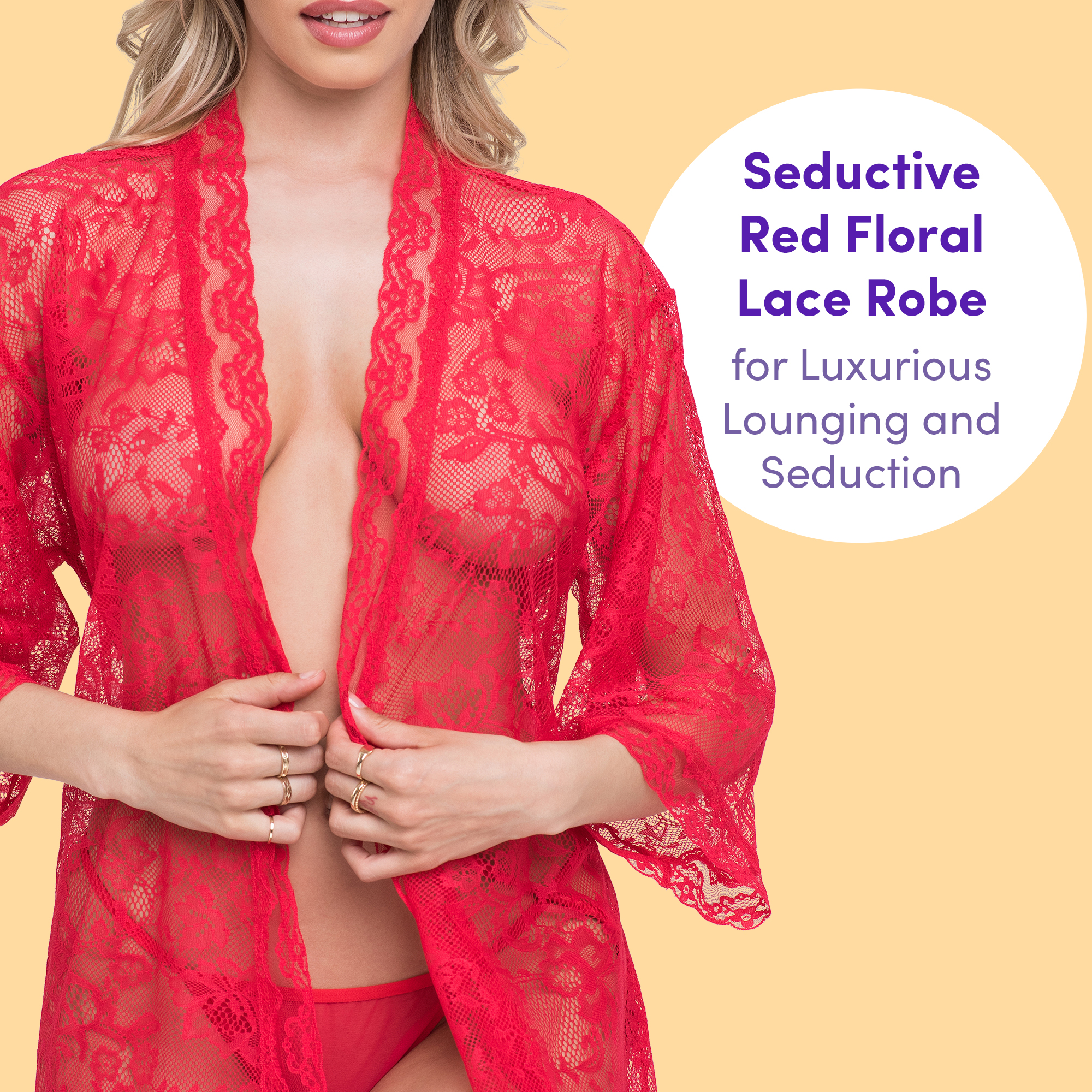 Lovehoney Sexy Lingerie Robe - Floral Lace Seductive Nightdress Kimono - Picture 3 of 13