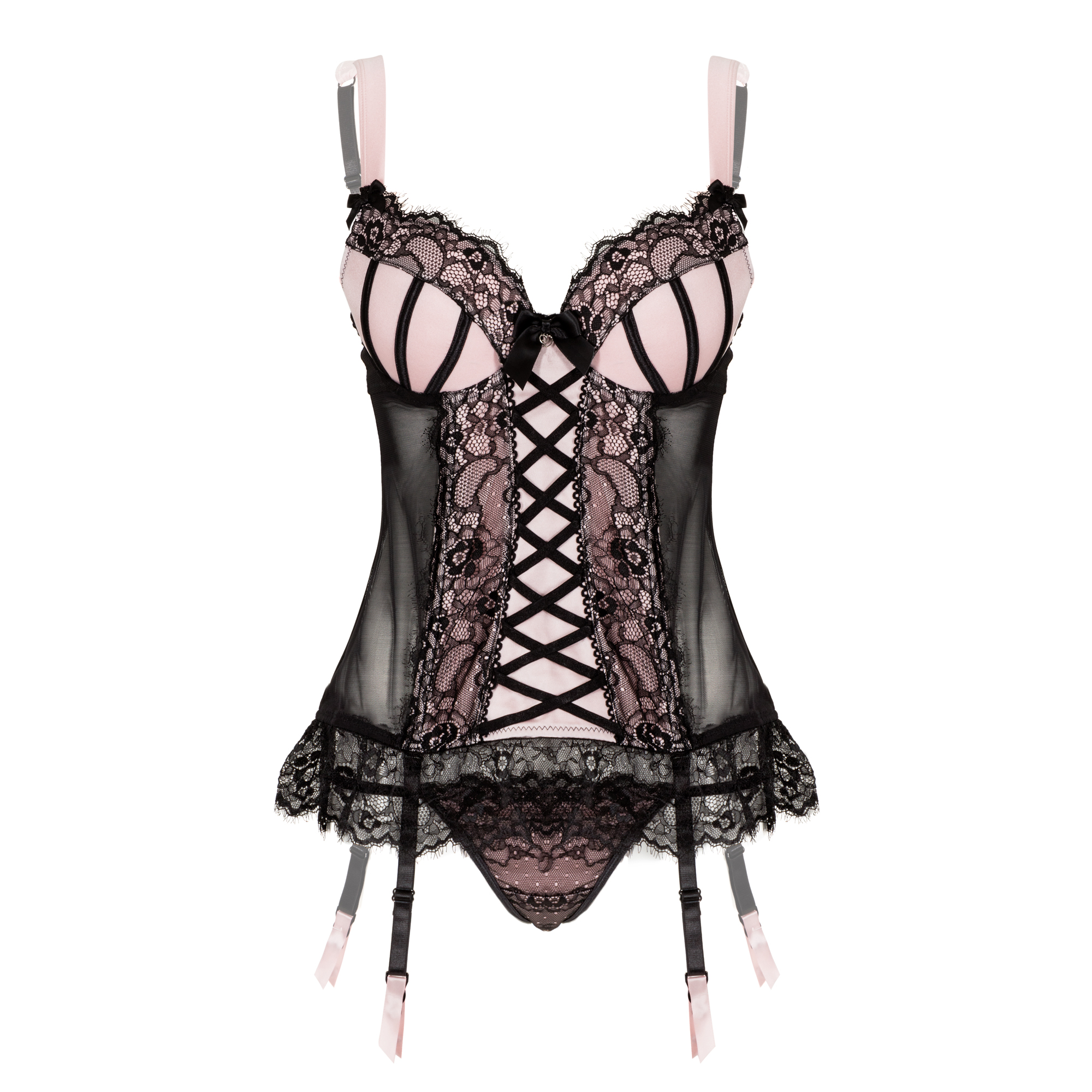 Lovehoney Womens Basque Corset Sexy Lingerie Set G-String - Black Lace - Picture 37 of 43