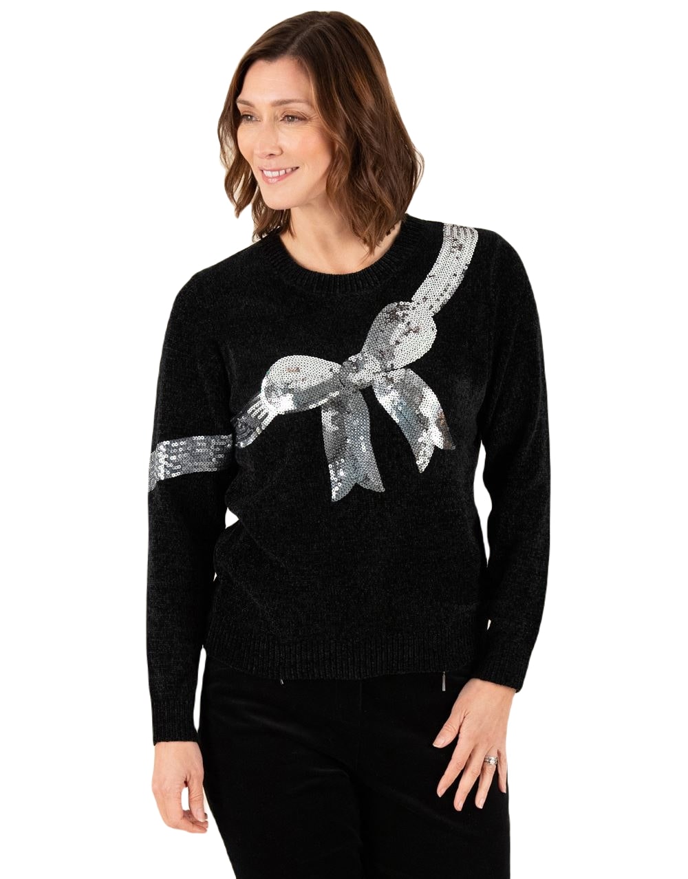 Chenille Bow Print Jumper - Ladies 