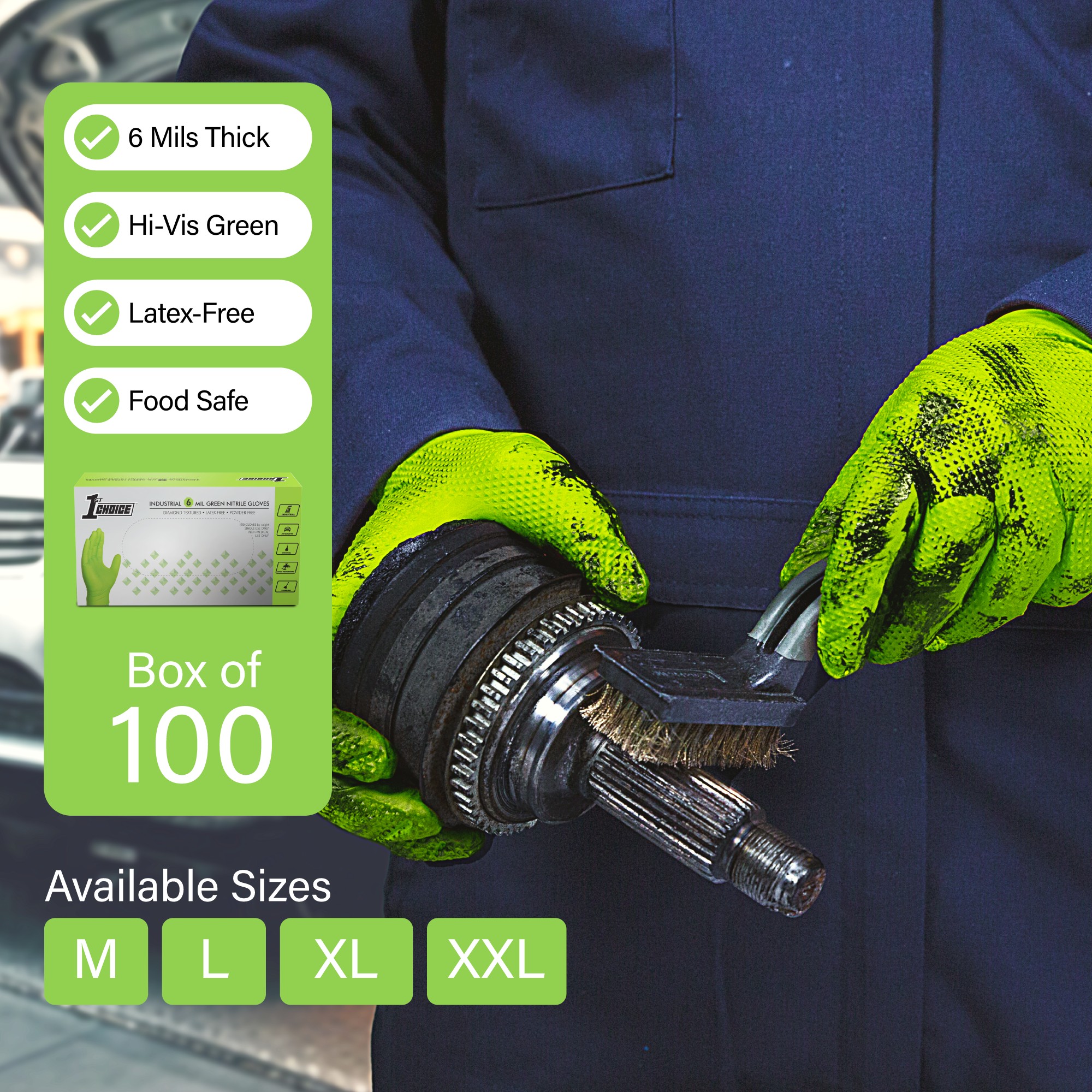 Guantes Desechables 1st Choice Premium Nitrilo Verde 6 Mil Textura Diamante 100/Caja - Imagen 8 de 19