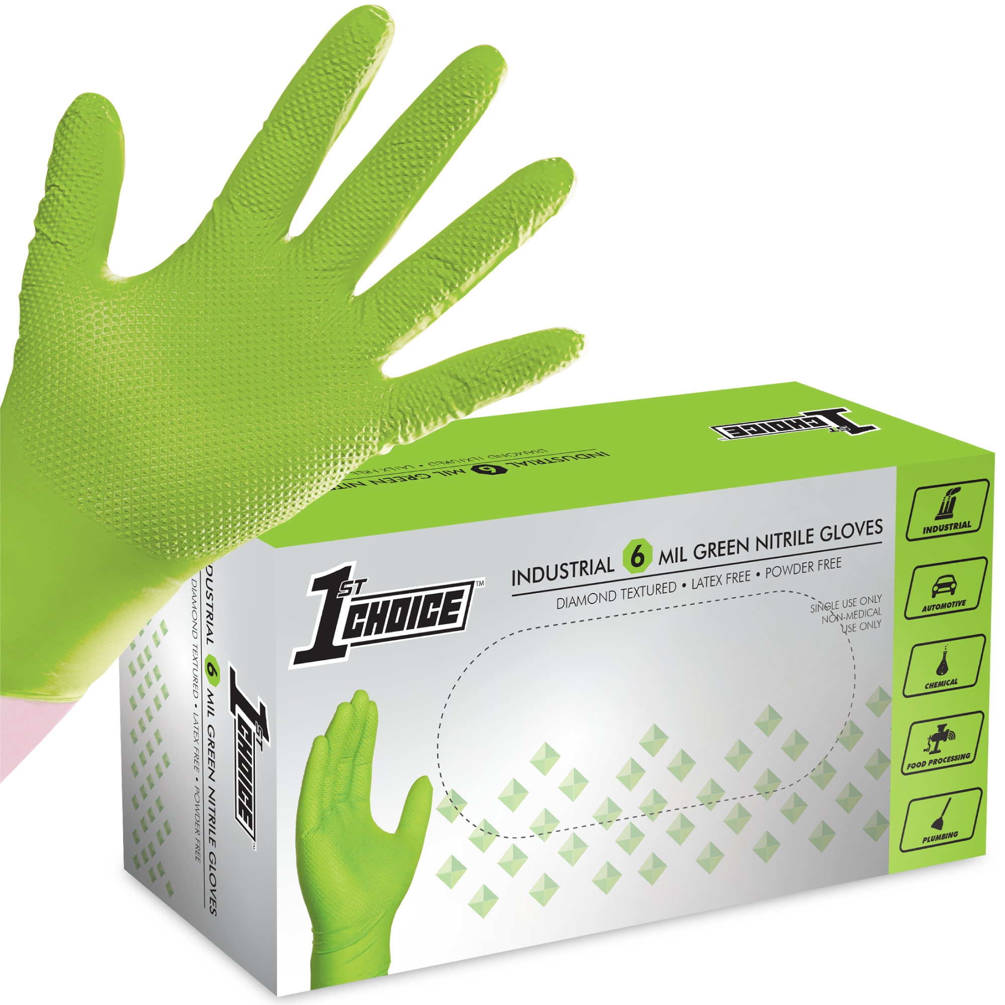 Guantes Desechables 1st Choice Premium Nitrilo Verde 6 Mil Textura Diamante 100/Caja - Imagen 10 de 19