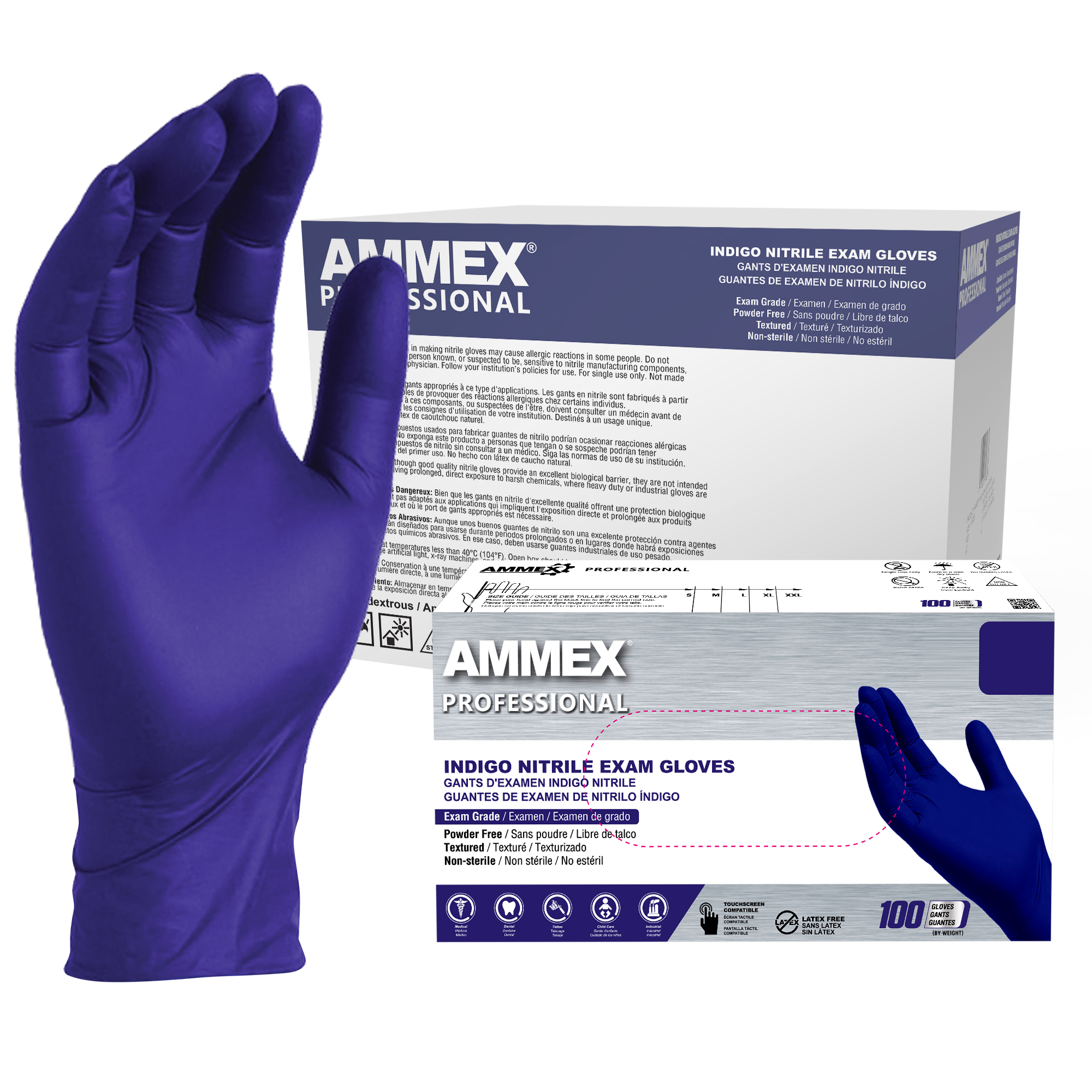 Guante médico/examen desechable de nitrilo índigo AMMEX 3 mil estuche sin látex de 1000 - Imagen 10 de 45
