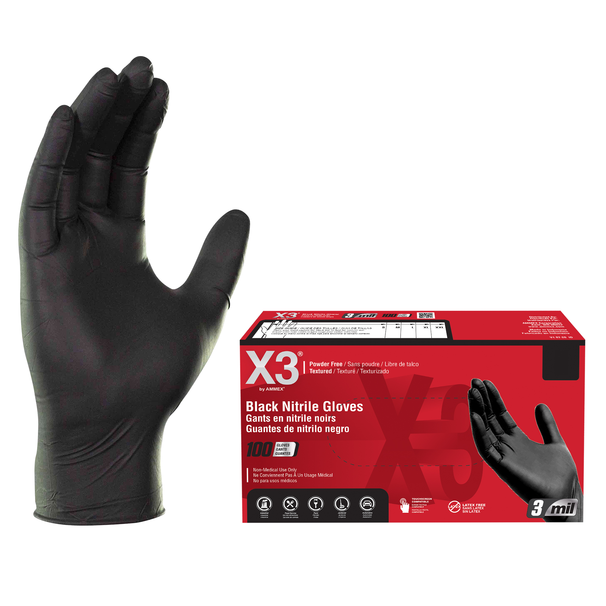 X3 Guantes Desechables Industriales de Nitrilo Negro 3 Mil, Sin Látex, Aptos para Alimentos, 100 - Imagen 10 de 44