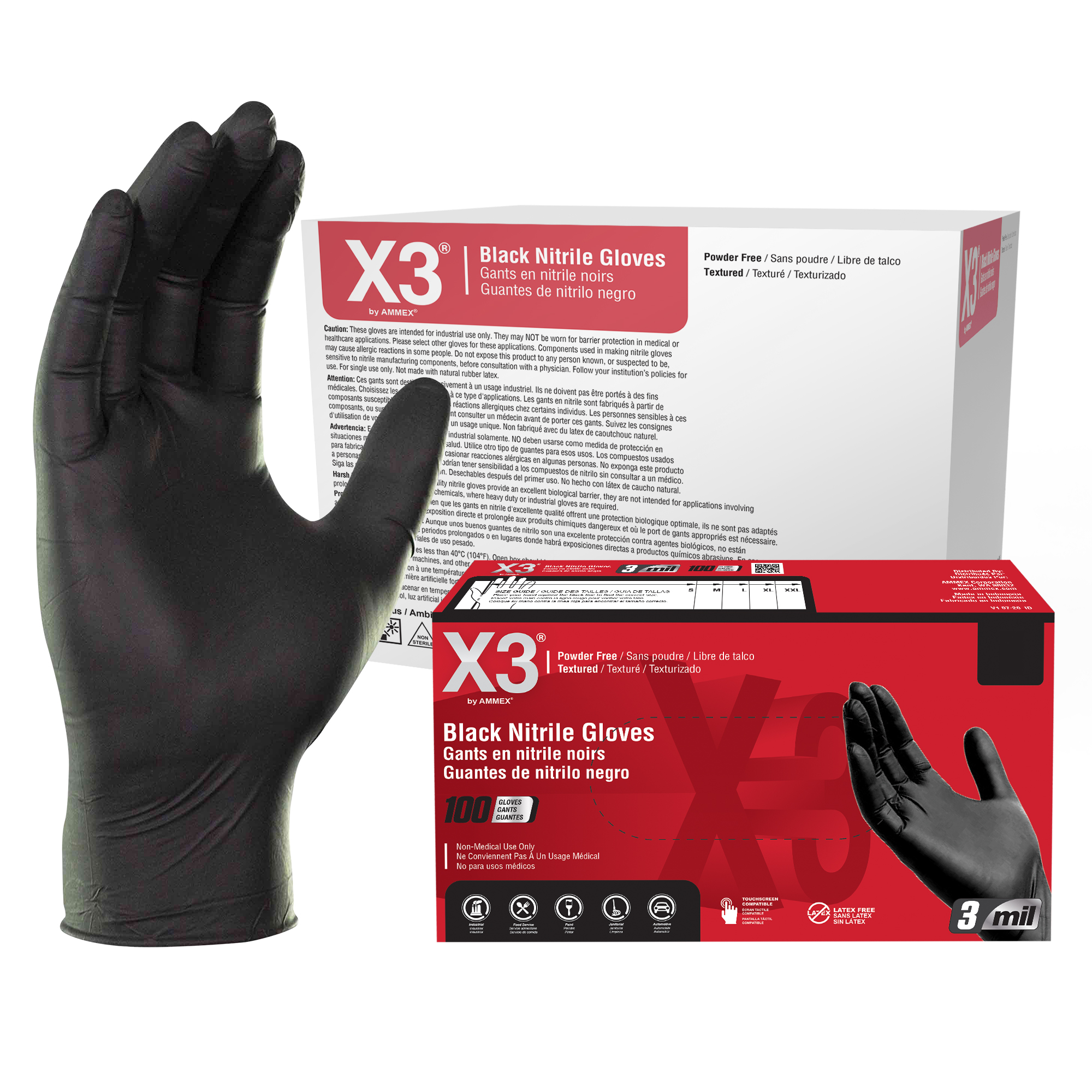 X3 schwarze Nitril Industrie Einweghandschuhe 3 Mil, latexfrei, lebensmittelecht, 1000 - Bild 10 von 44
