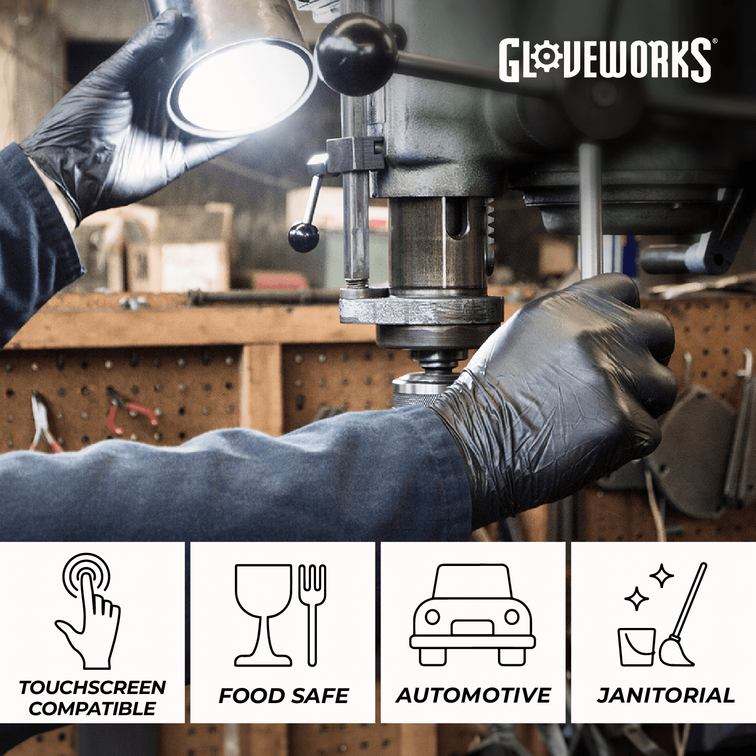 Guantes de nitrilo negros GLOVEWORKS 5 mil para detalles automotrices/mecánicos XXL, 200 - Imagen 5 de 7