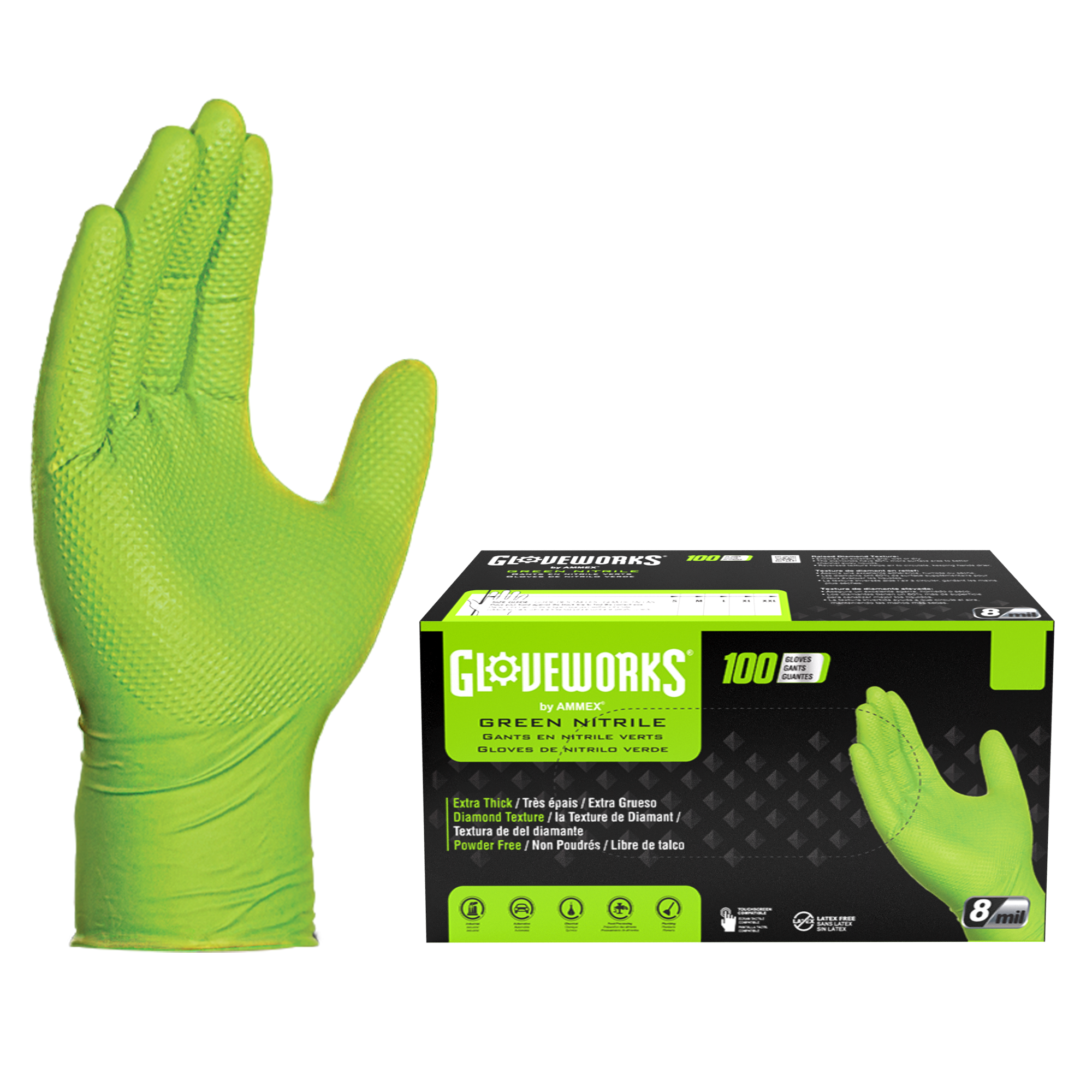Guantes industriales desechables de nitrilo verde GLOVEWORKS HD, 8 mil, caja de 100 - Imagen 10 de 37