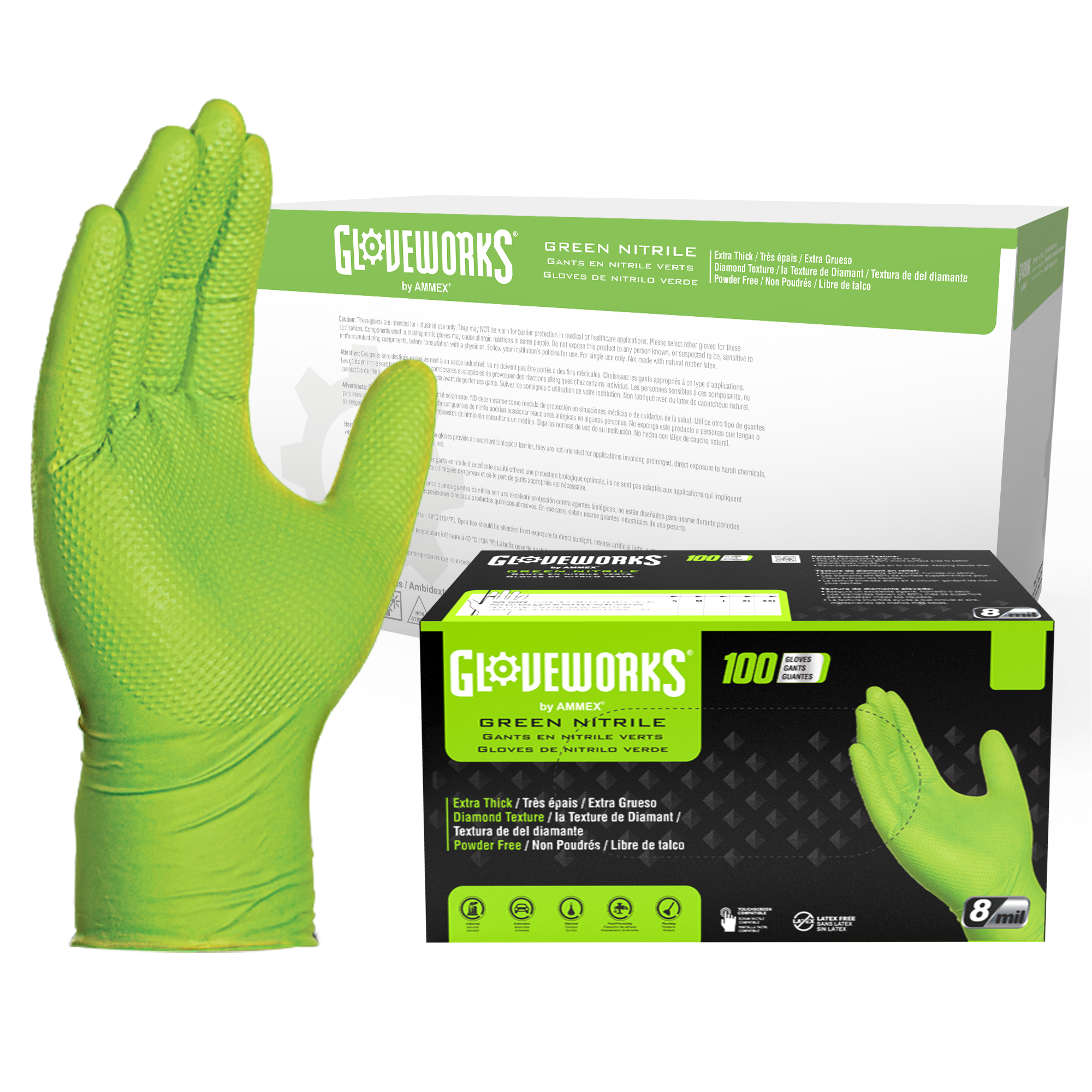 Guantes industriales desechables de nitrilo verde GLOVEWORKS HD, 8 mil, estuche de 1000 - Imagen 10 de 37