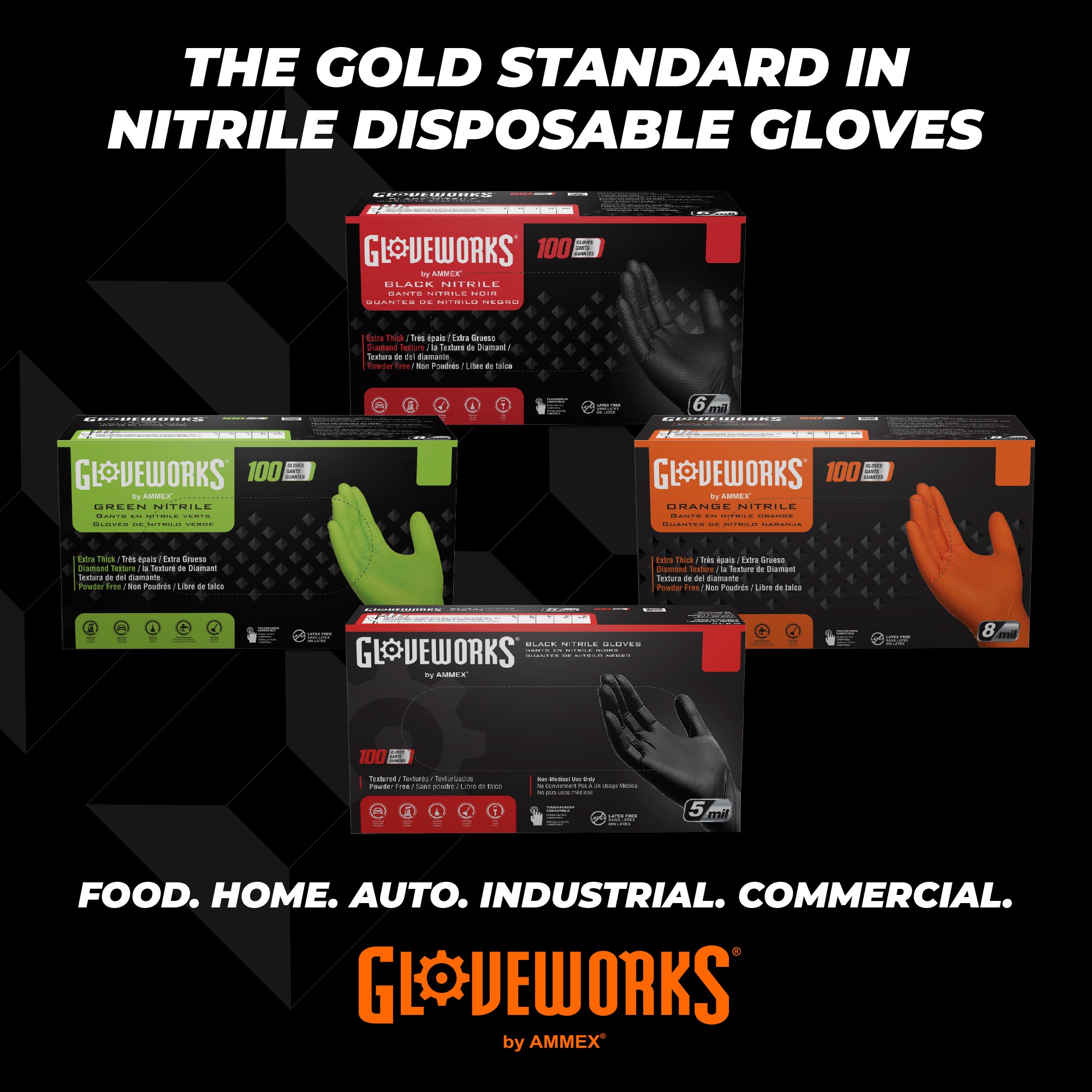Guantes Desechables GLOVEWORKS HD Naranja Nitrilo 8 Mil Textura Diamante Elevada, 100 - Imagen 12 de 32