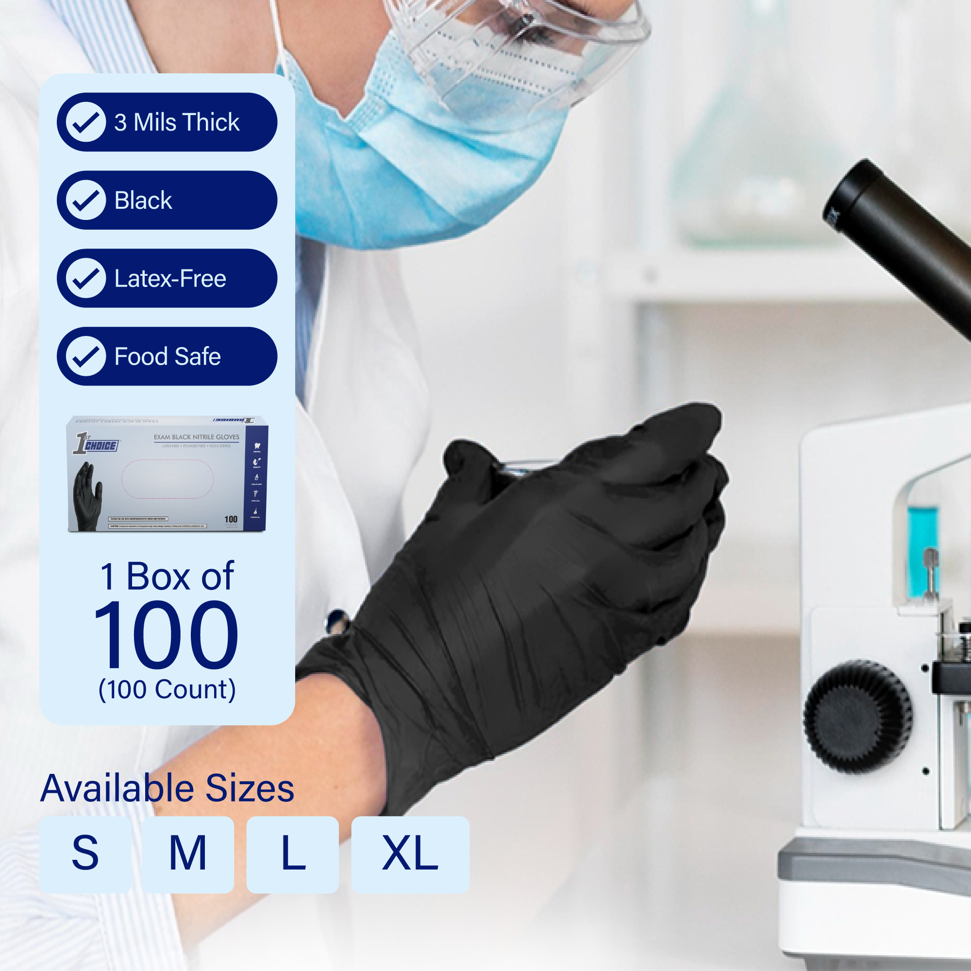 Guantes médicos/examen desechables de nitrilo negro 1st Choice 3 mil, sin látex, 100 - Imagen 11 de 33