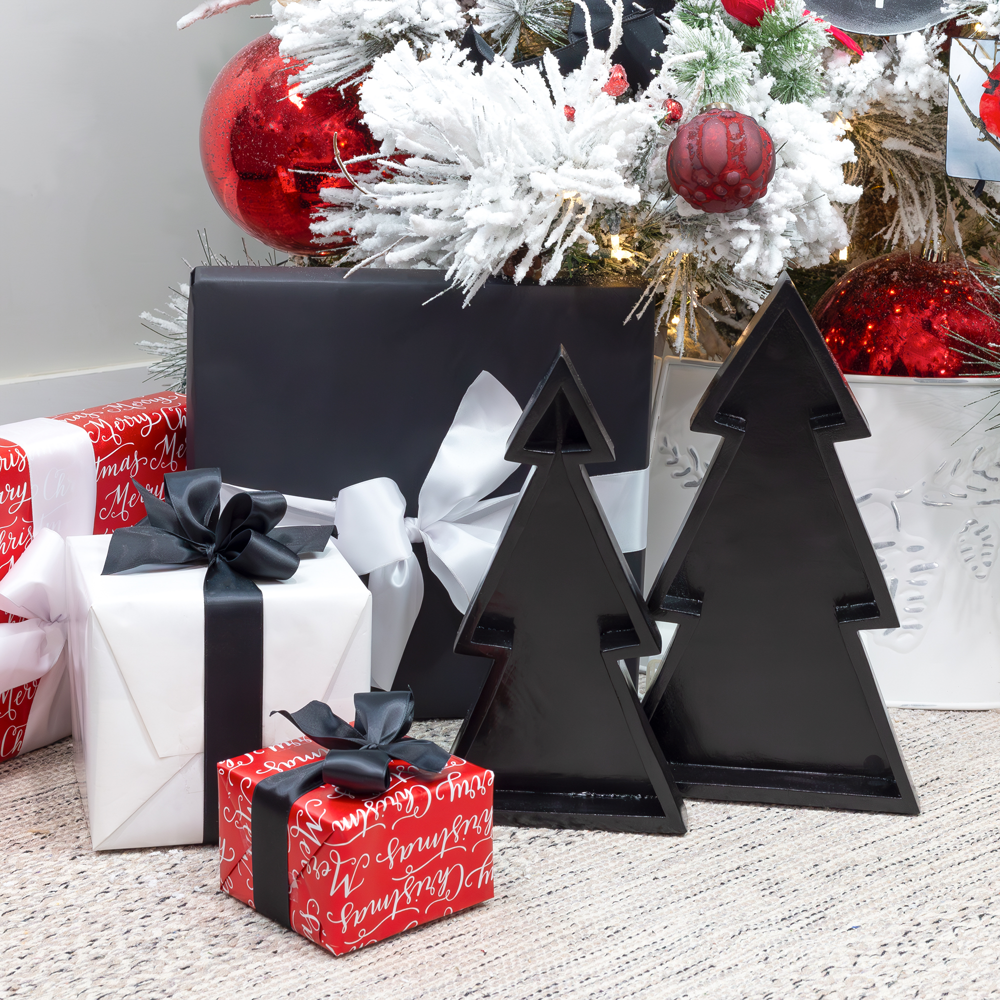 Juego de 2 bandejas de madera para árboles de Navidad anidadas, decoración estilo granja rústica - Imagen 10 de 19