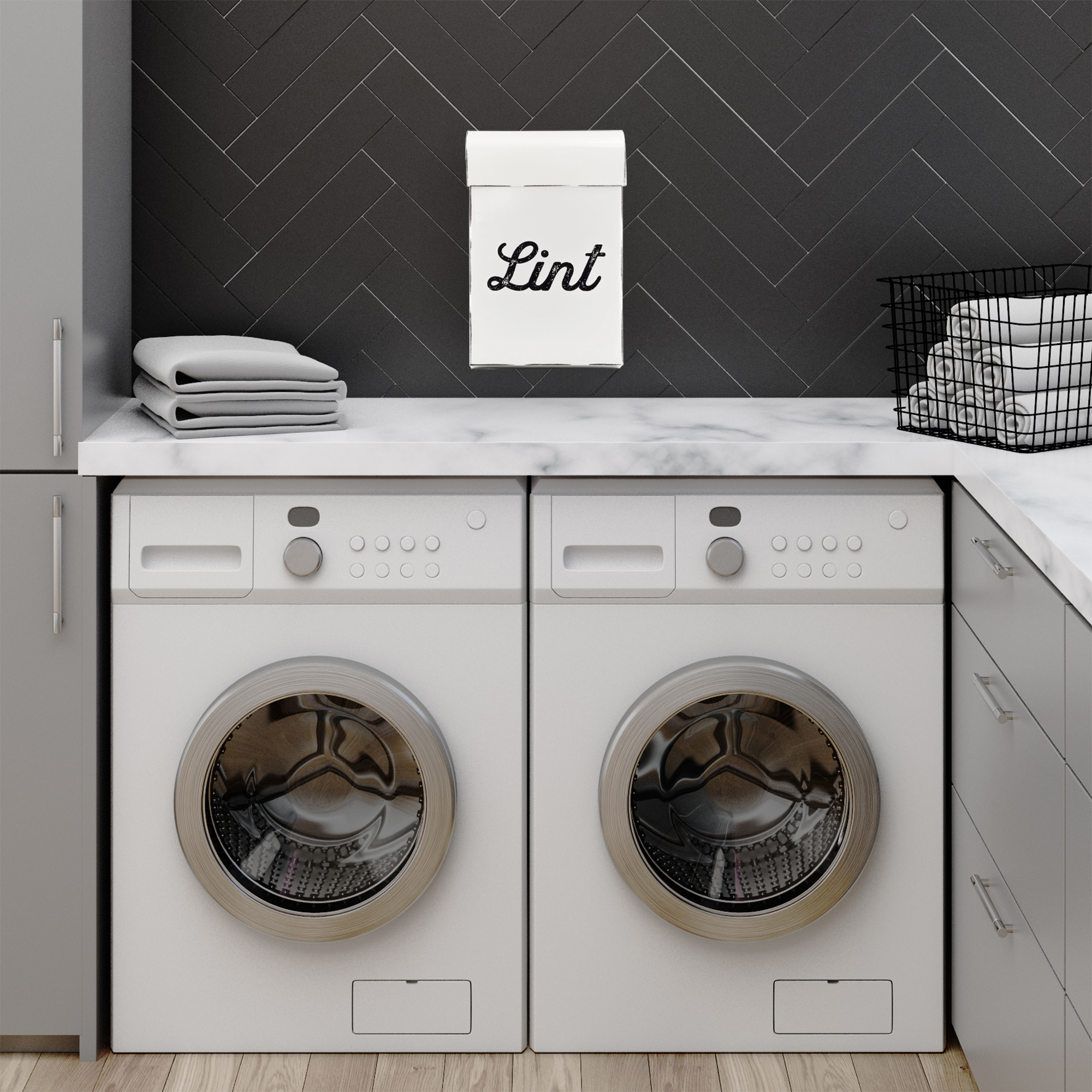Enamelware Lint Holder Bin; Modern Farmhouse Style Rustic Laundry Room Decor - Picture 18 of 20