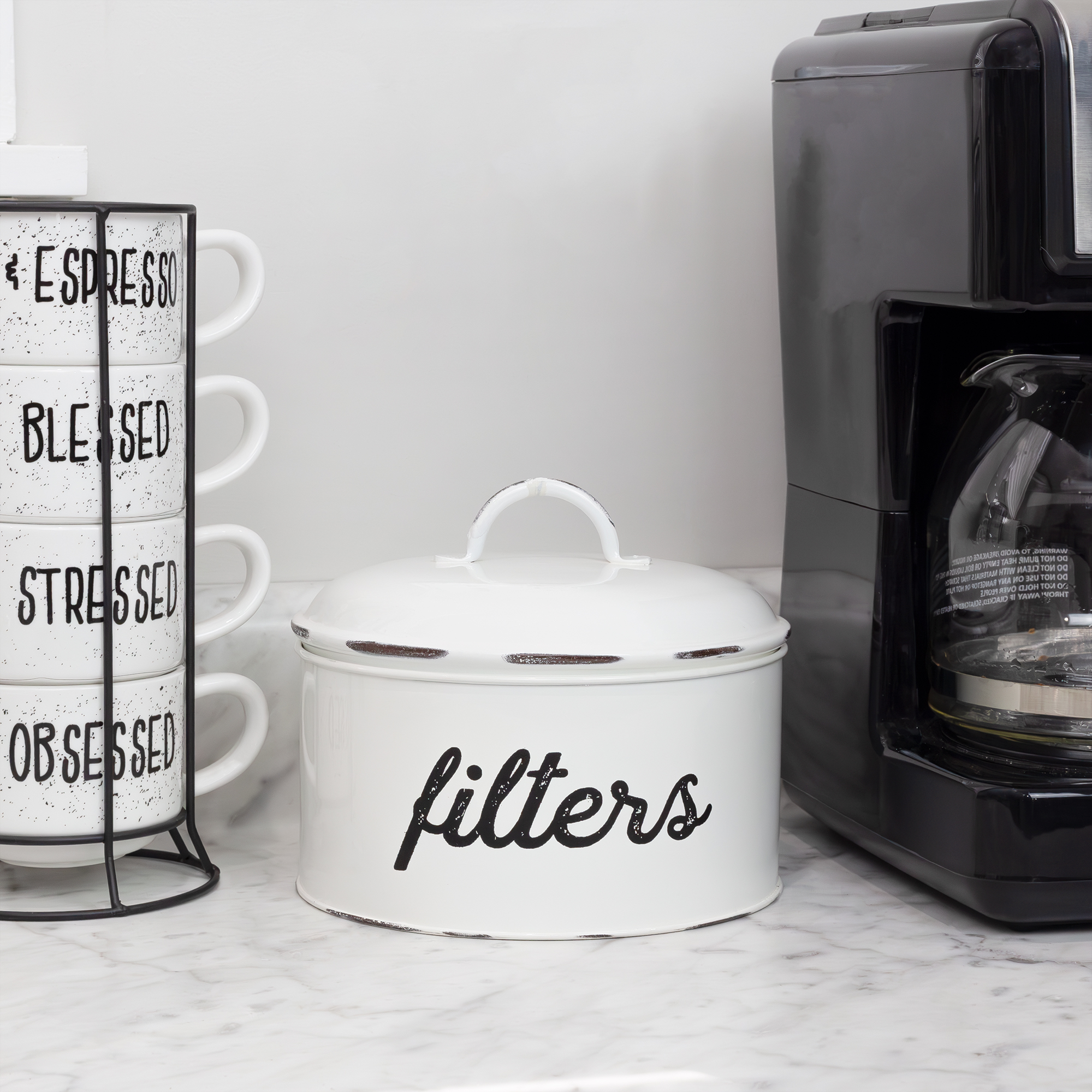 Enamel Basket Coffee Filter Holder, Rustic Farmhouse Storage Container - Picture 21 of 22