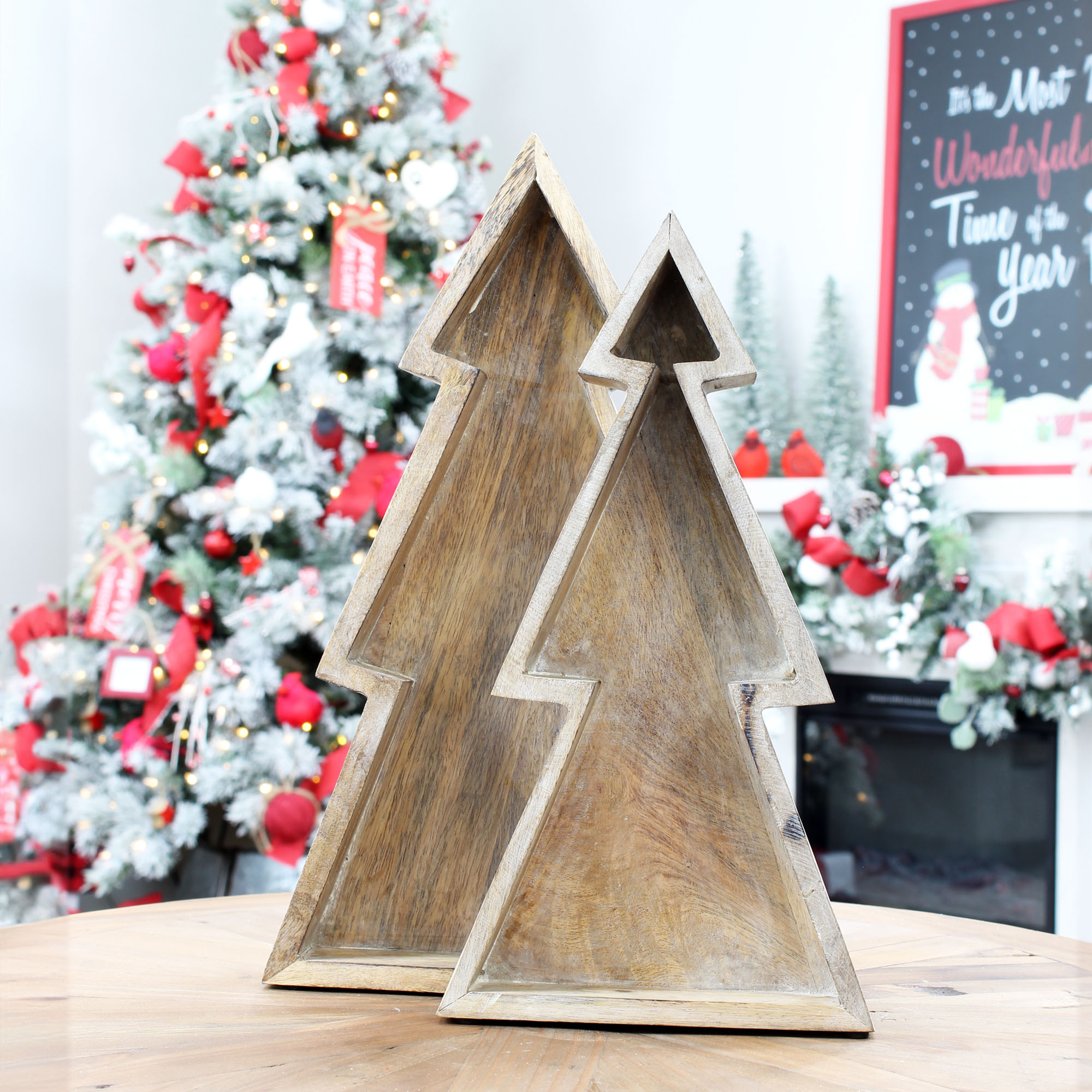 Juego de 2 bandejas de madera para árboles de Navidad anidadas, decoración estilo granja rústica - Imagen 16 de 19
