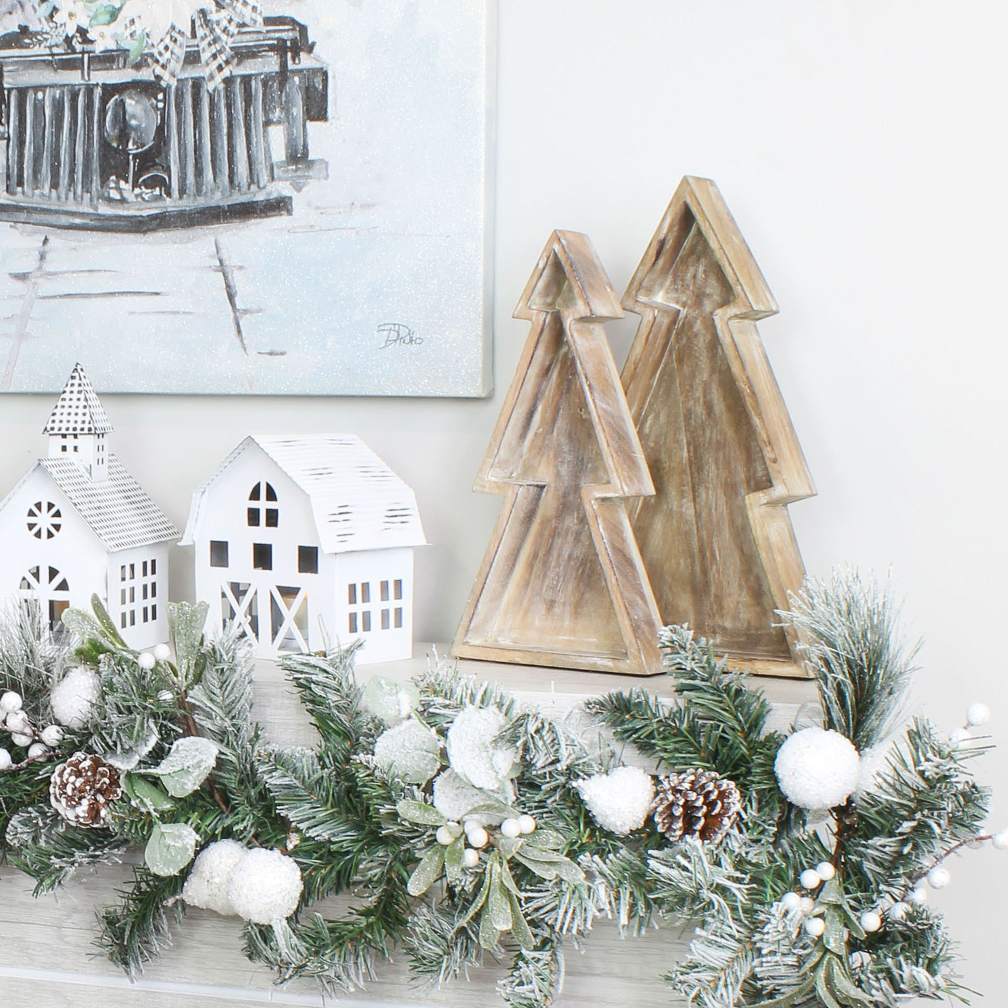 Juego de 2 bandejas de madera para árboles de Navidad anidadas, decoración estilo granja rústica - Imagen 19 de 19