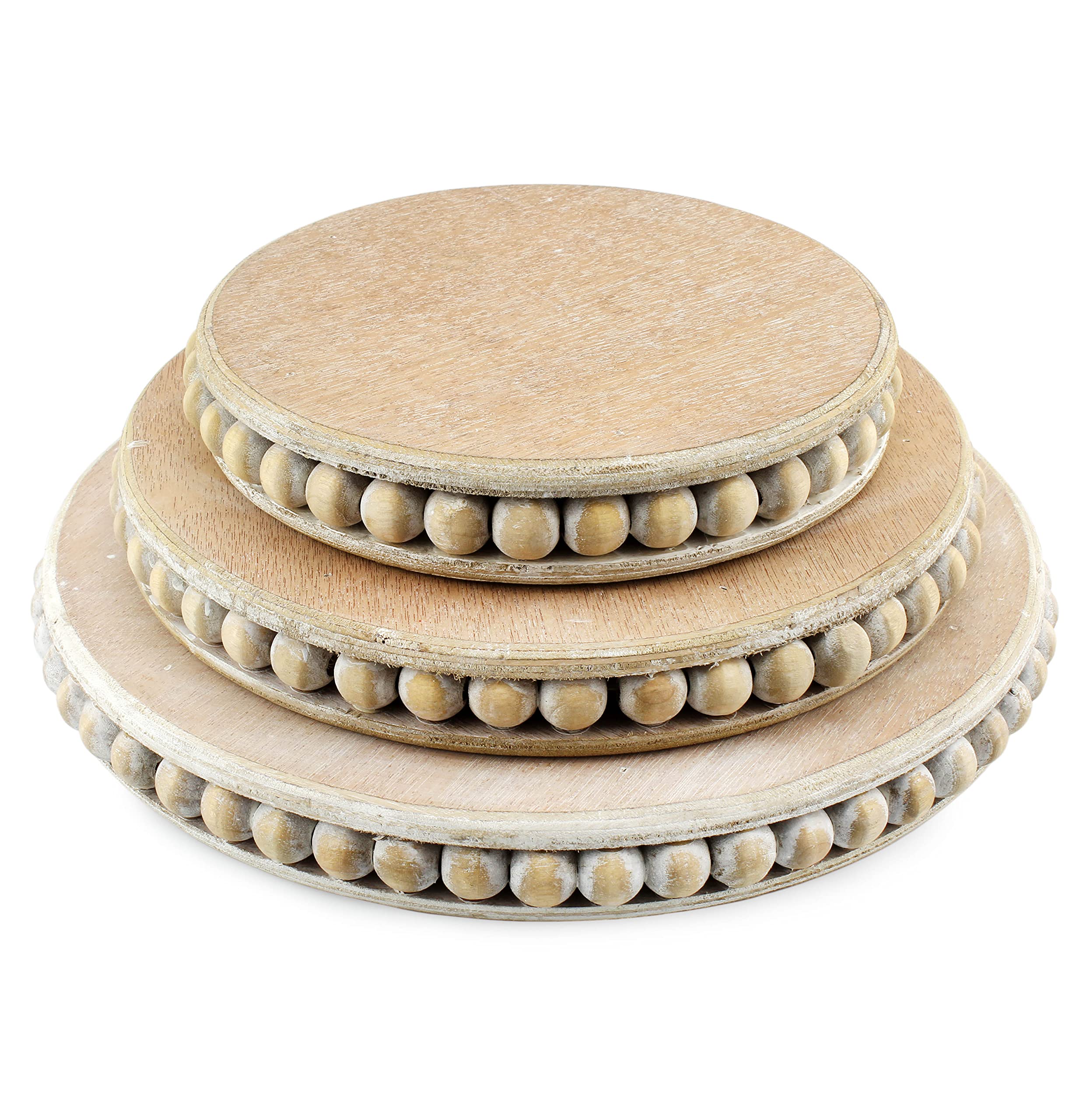 Farmhouse Pedestal Tiered Stand 3 piece Set; Rustic Beaded Tray Stack - Picture 10 of 23
