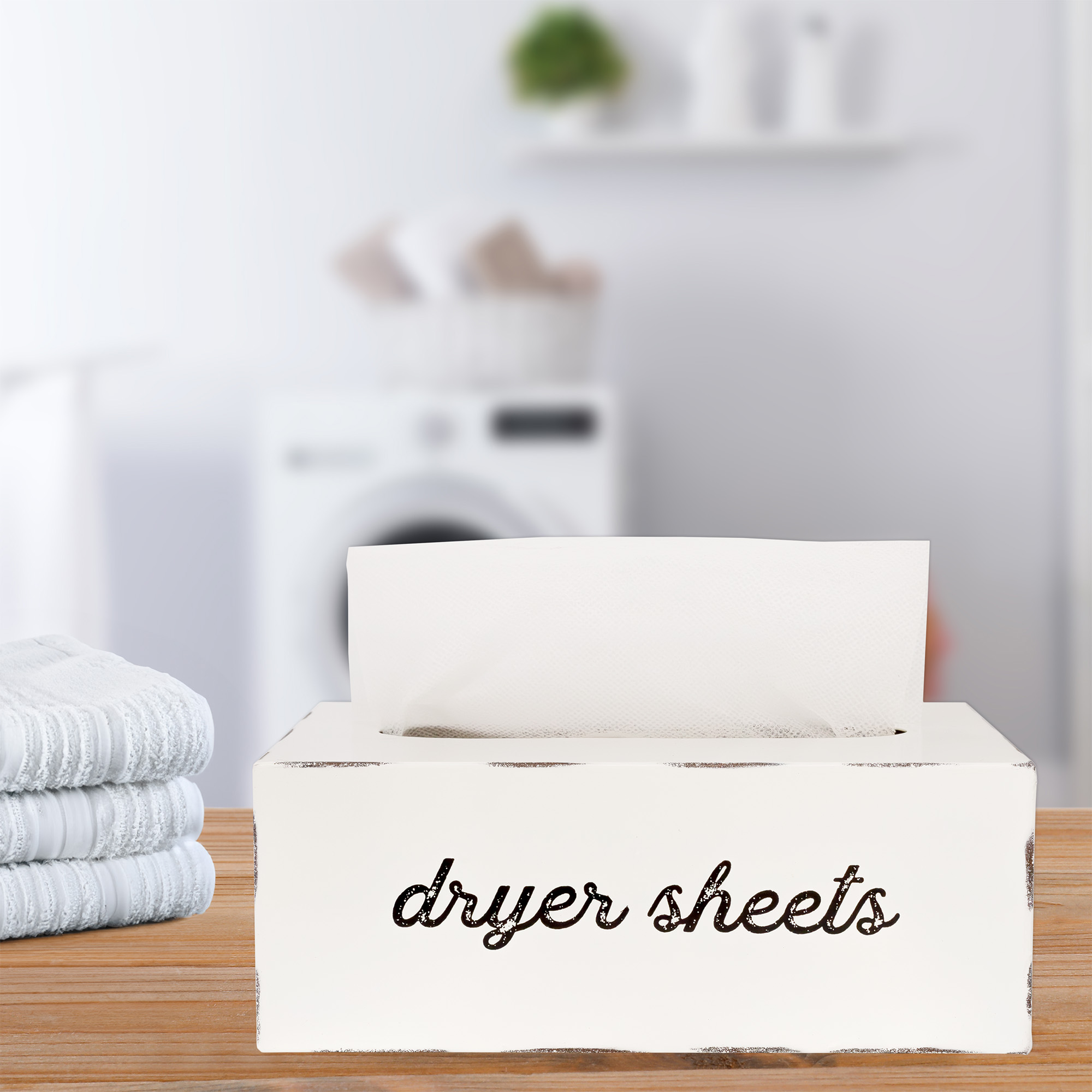 Farmhouse Dryer Sheet Dispenser; Countertop Enamel Fabric Softener Sheet Holder - Picture 18 of 21