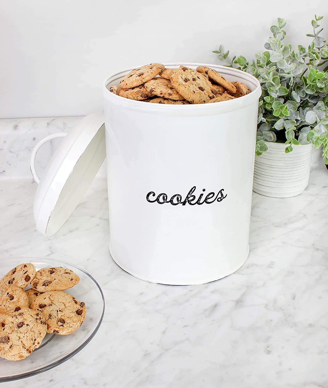 Farmhouse Enamel Cookie Jar, Rustic Large Enamelware Retro Canister - Picture 20 of 21