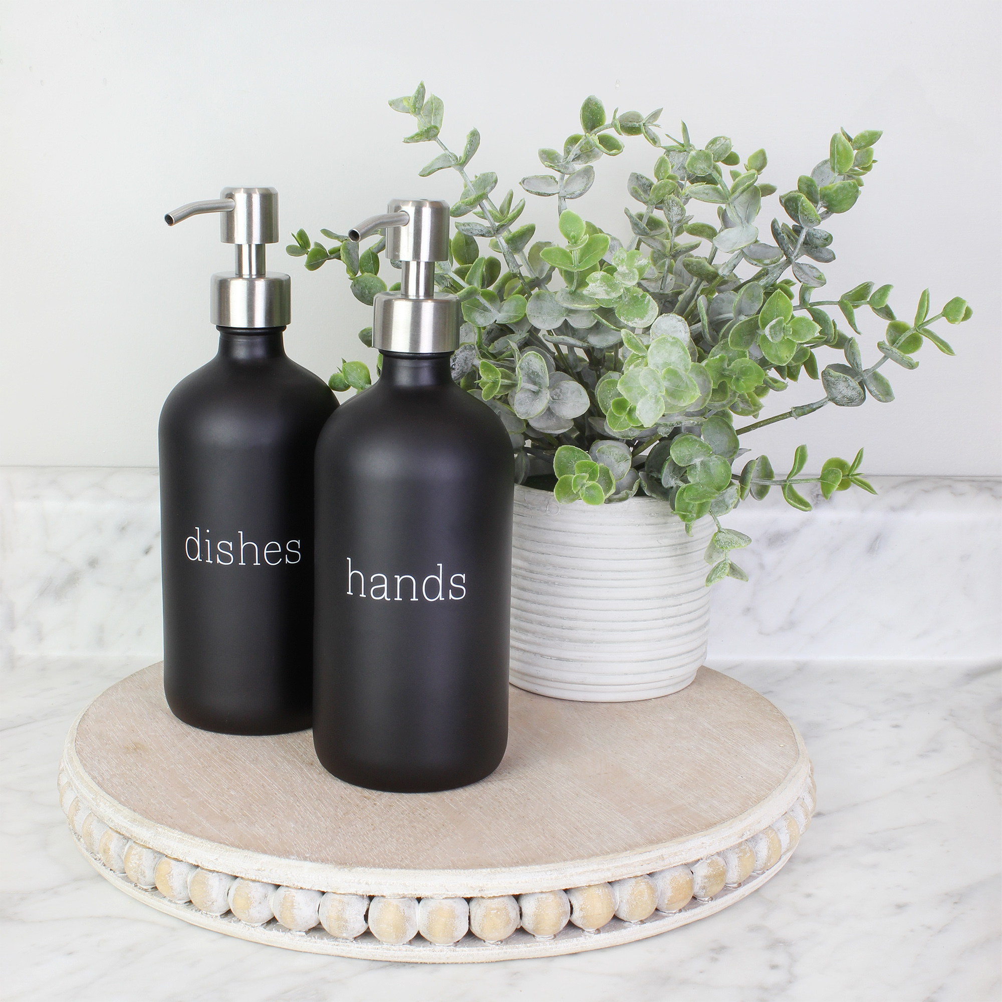 16oz Hands Dishes Pump Bottles 2pc Set; Glass Soap Dispensers for Kitchen - Picture 17 of 34