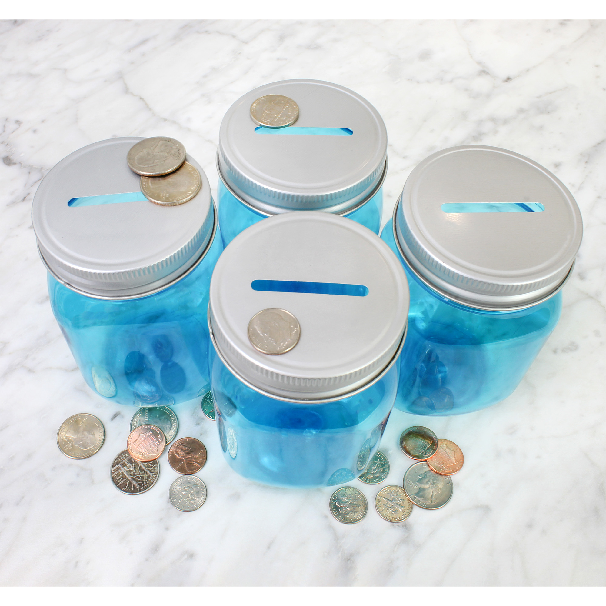 Small Coin Bank Jars; 16oz Plastic Mason Jar w/ Slotted Metal Lids | eBay
