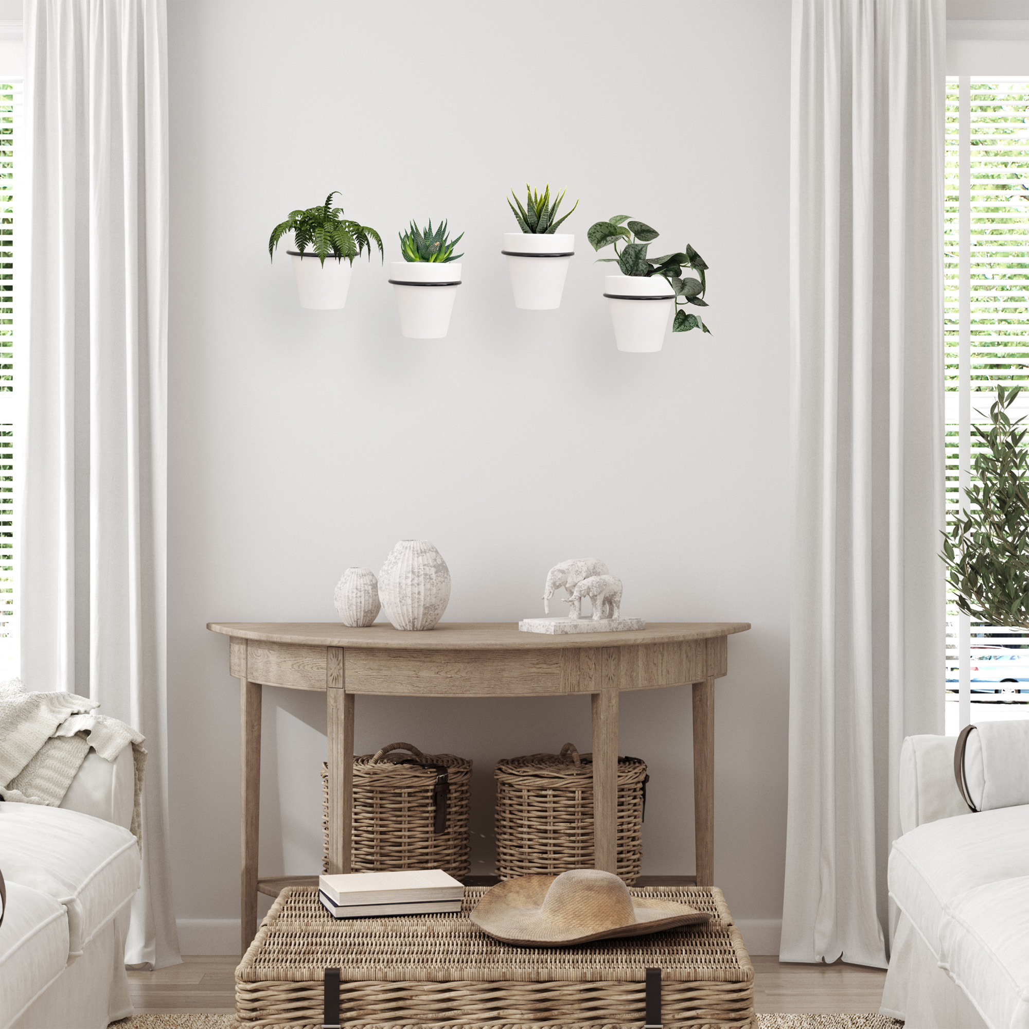 Wall Mounted Planter Rings w/ White Clay Pots 8pc Set; Black or White Rings - Picture 12 of 23