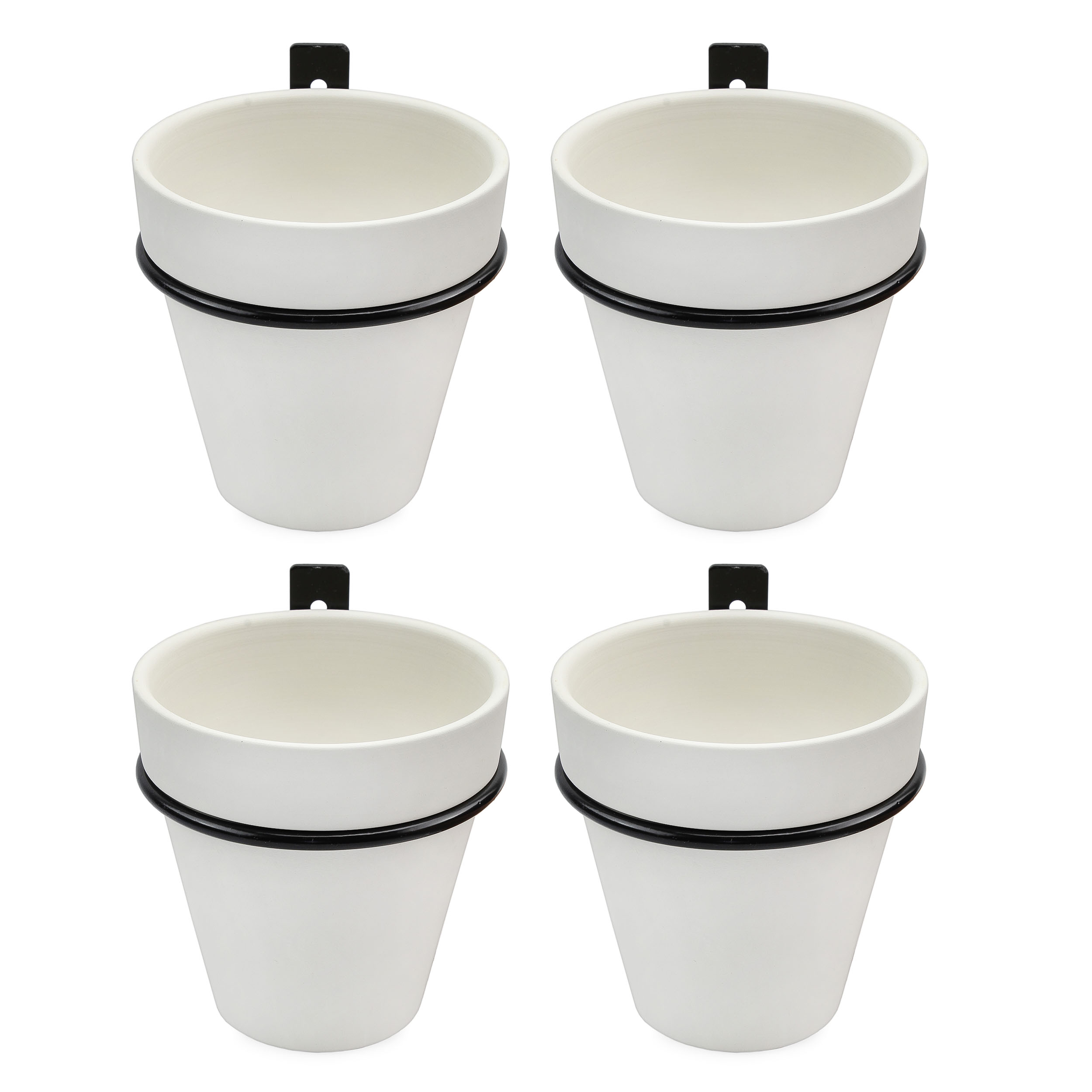 Wall Mounted Planter Rings w/ White Clay Pots 8pc Set; Black or White Rings - Picture 10 of 23