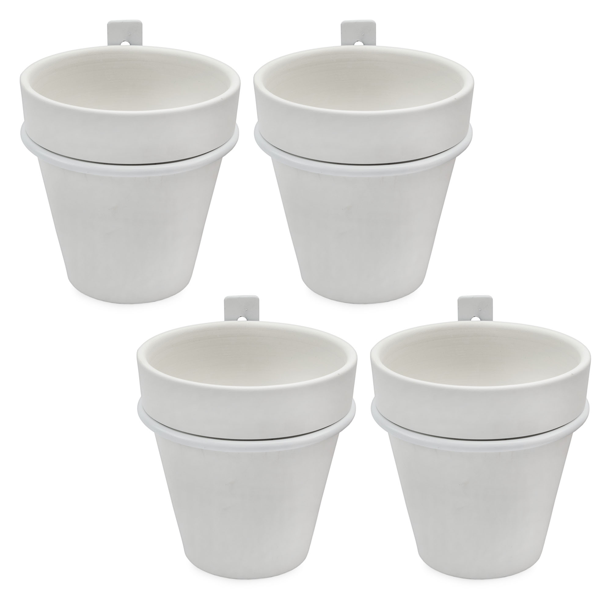 Wall Mounted Planter Rings w/ White Clay Pots 8pc Set; Black or White Rings - Picture 16 of 23