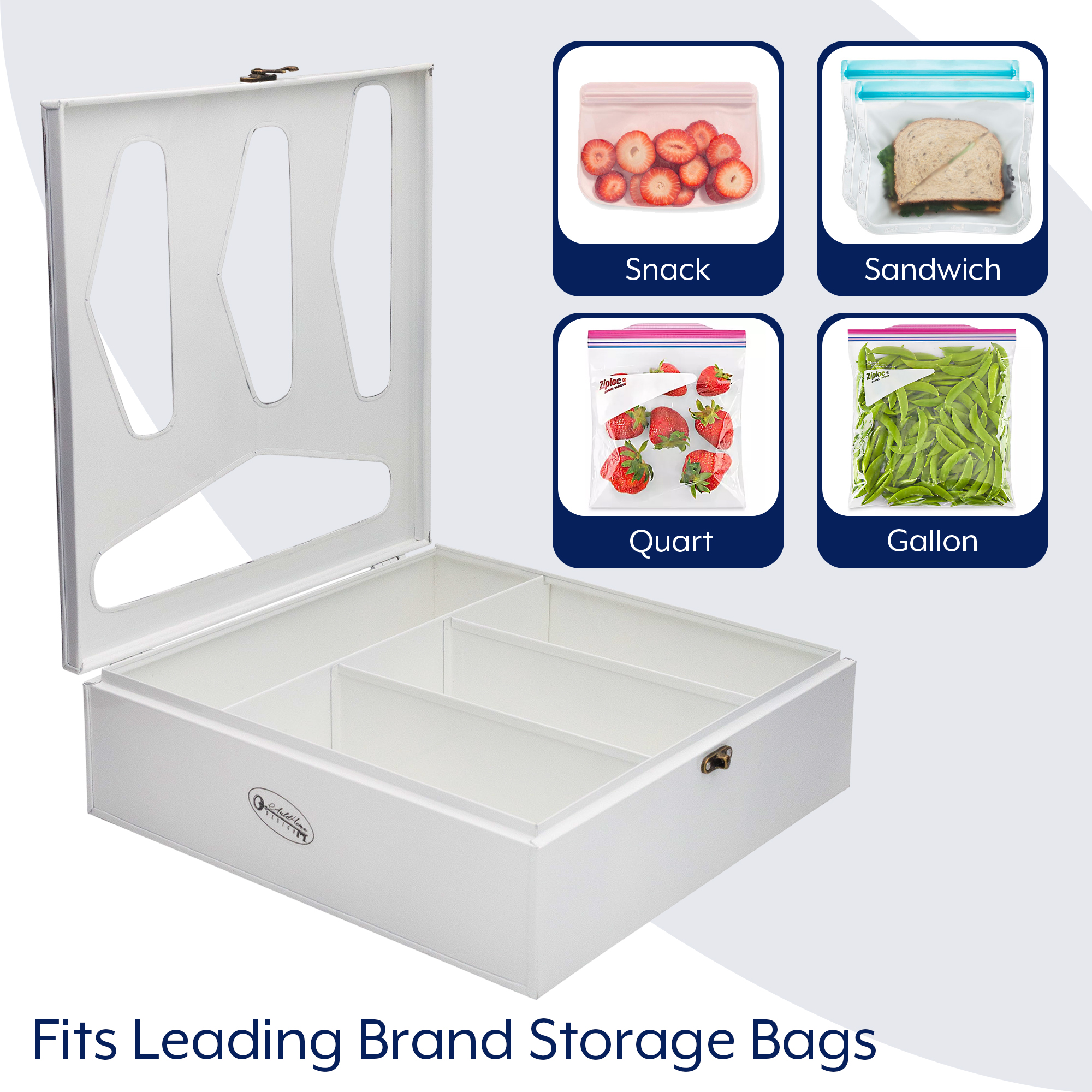 Enamelware Kitchen Bag Organizer, Farmhouse Style Holder w/ Zipper Seal Storage - Picture 20 of 24