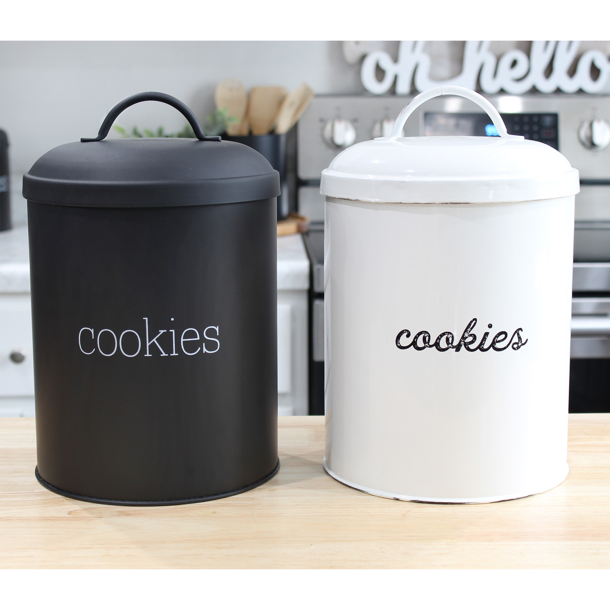 Farmhouse Enamel Cookie Jar, Rustic Large Enamelware Retro Canister - Picture 13 of 21