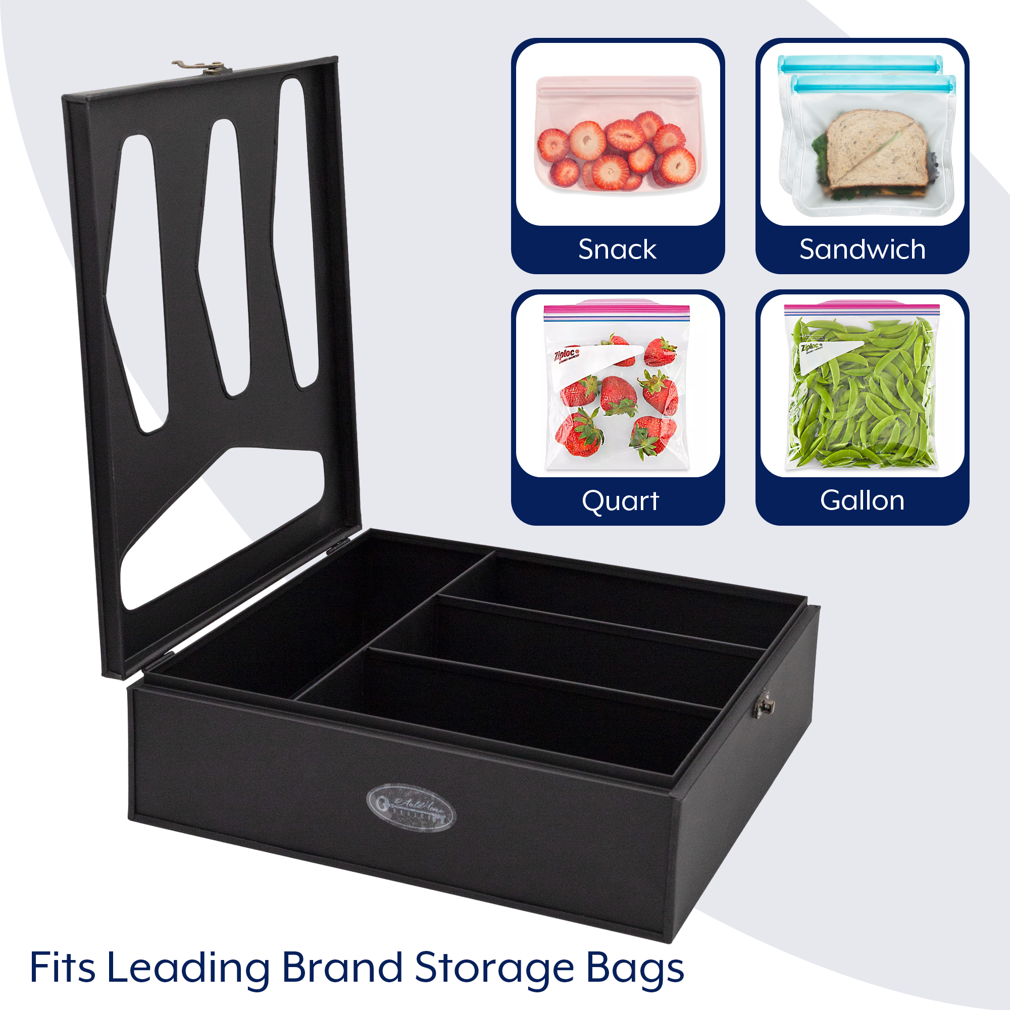 Enamelware Kitchen Bag Organizer, Farmhouse Style Holder w/ Zipper Seal Storage - Picture 13 of 24