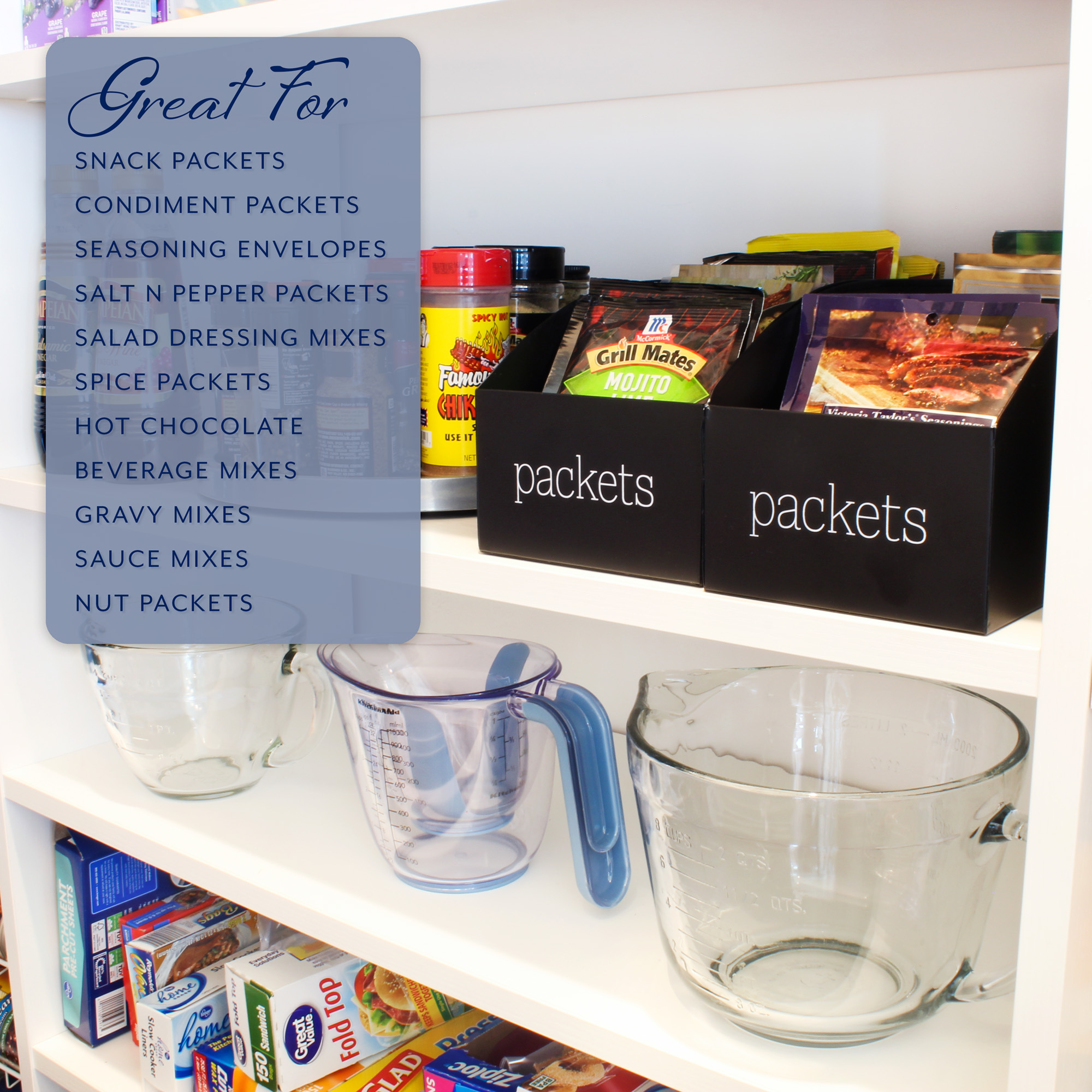 Farmhouse Food Packet Organizer 2pk Pantry Divided Bins for Mixes and Packets - Picture 10 of 23