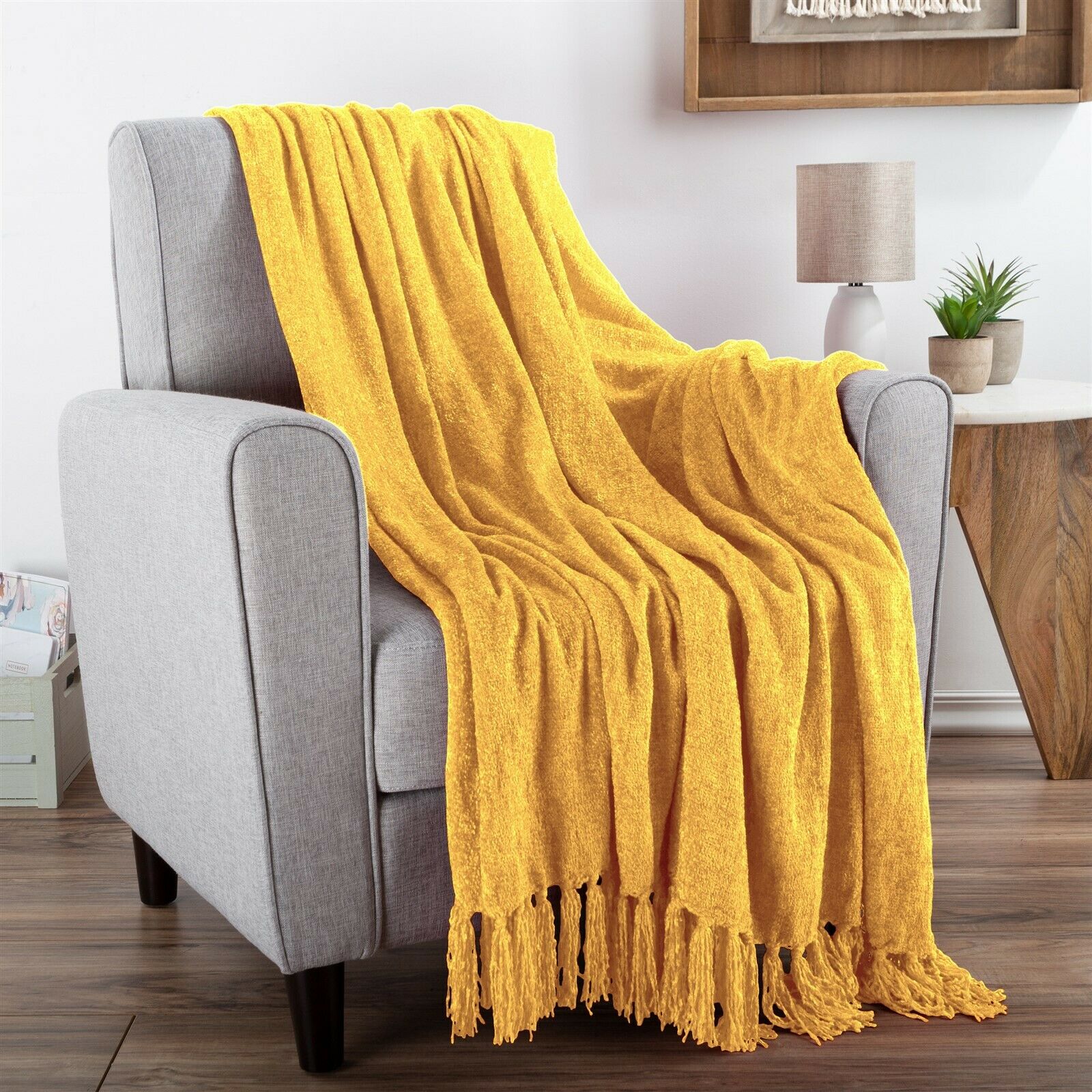 Chenille Throw Oversized 70 x 60 Soft Shiny Fringe Couch Chair Snuggle Blanket